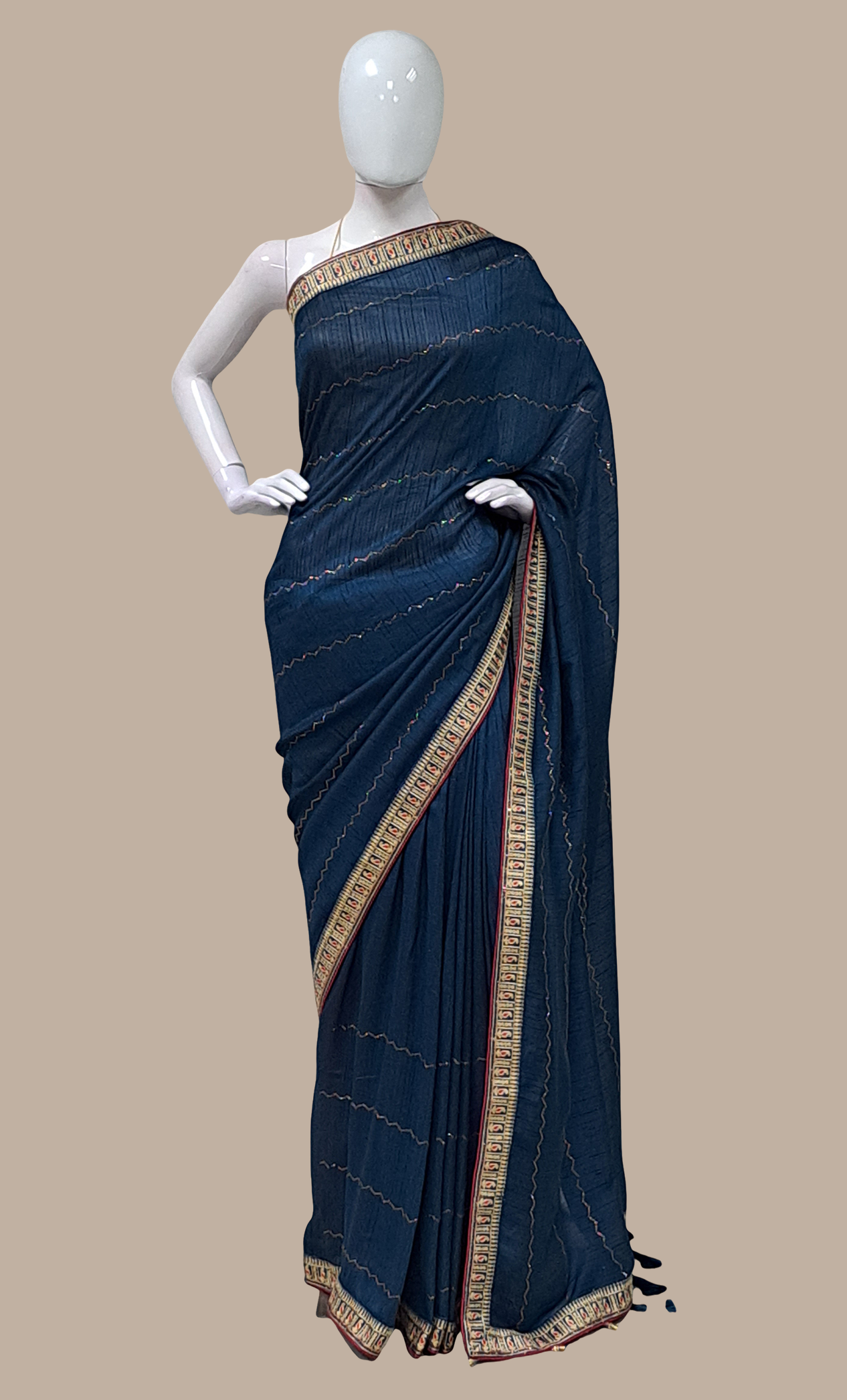 Dark Teal Art Silk Sari