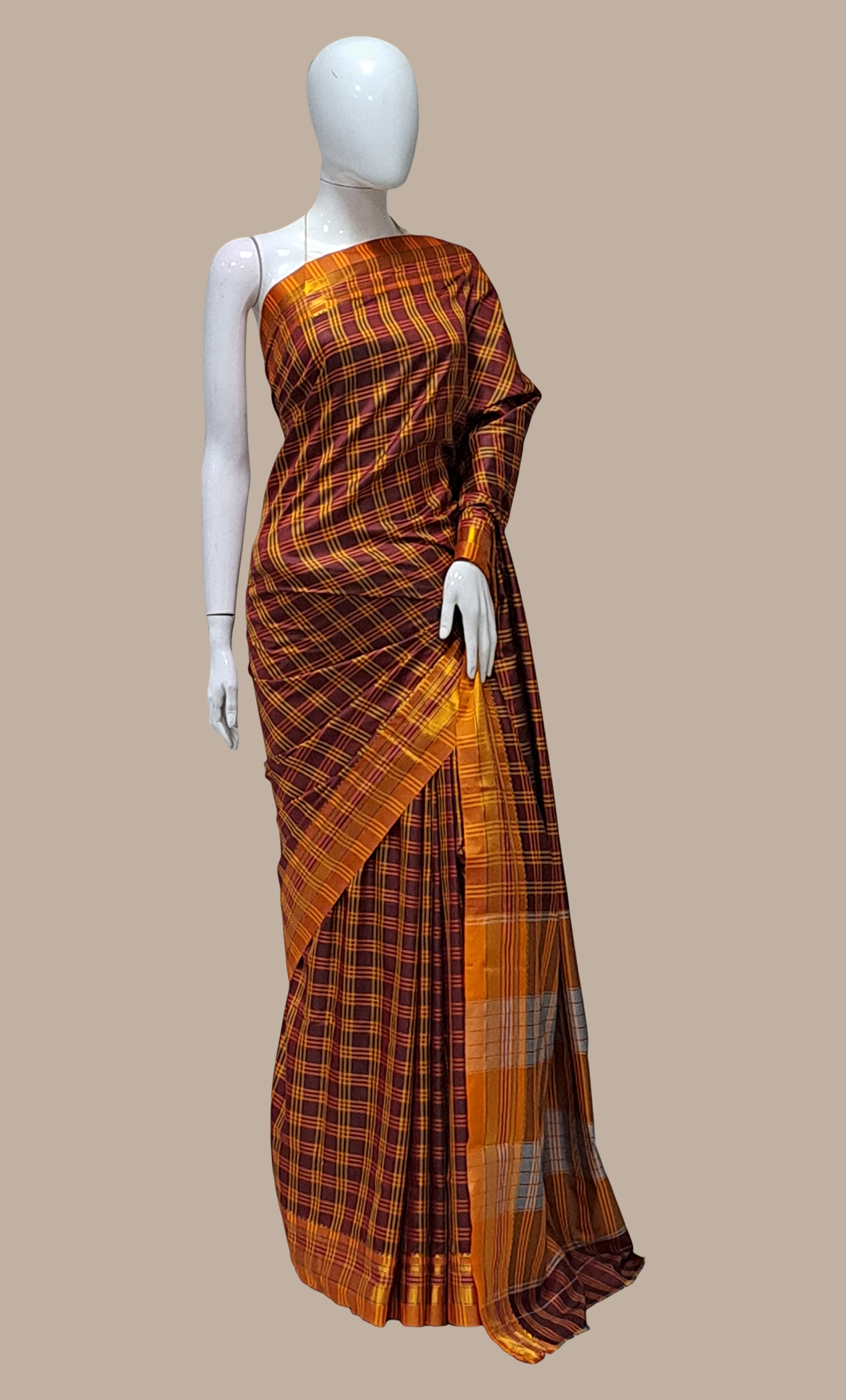 Deep Maroon Check Kanjivaram Sari