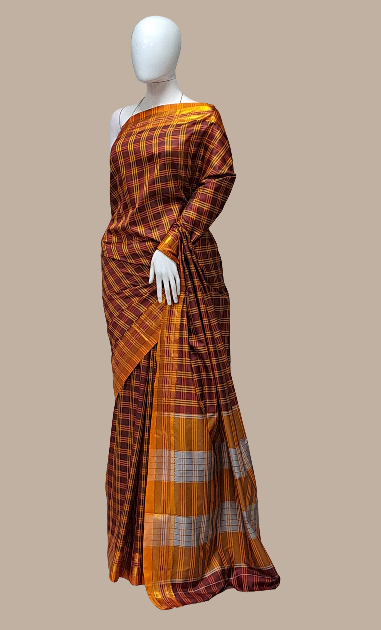 Deep Maroon Check Kanjivaram Sari