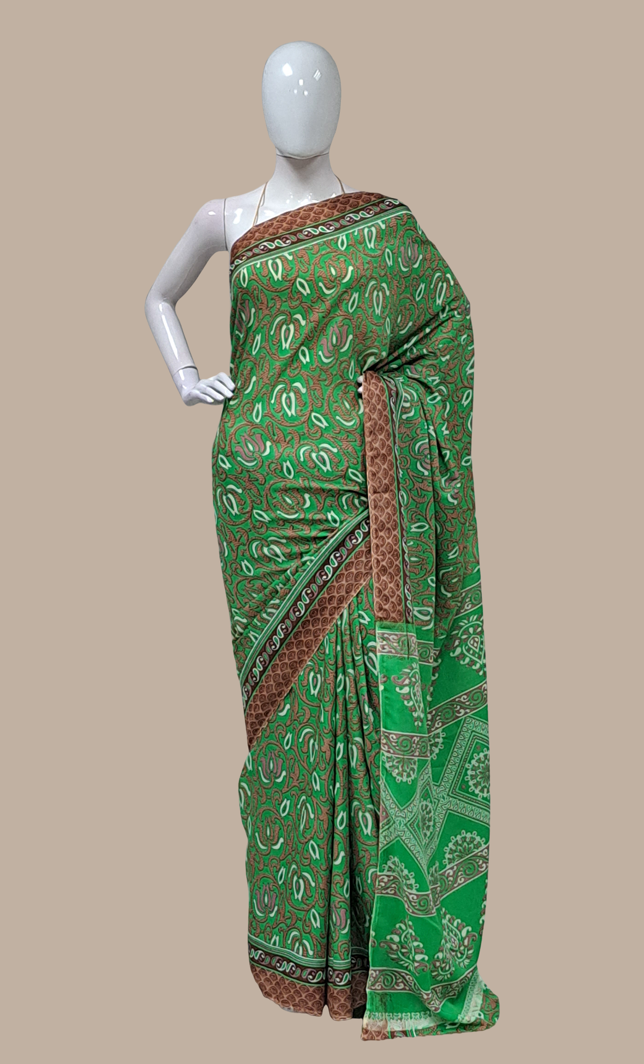 Green Printed Sari