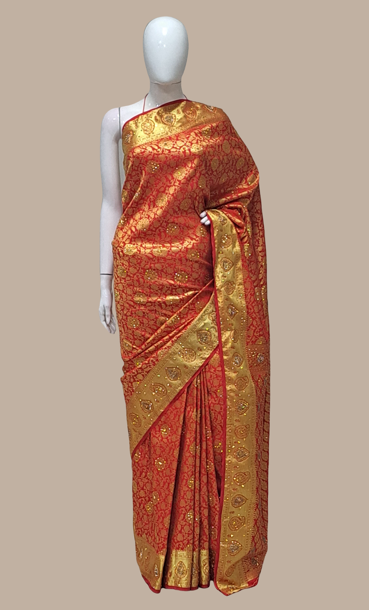 Red Embroidered Pure Silk Bridal Sari