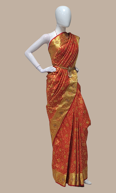 Red Embroidered Pure Silk Bridal Sari