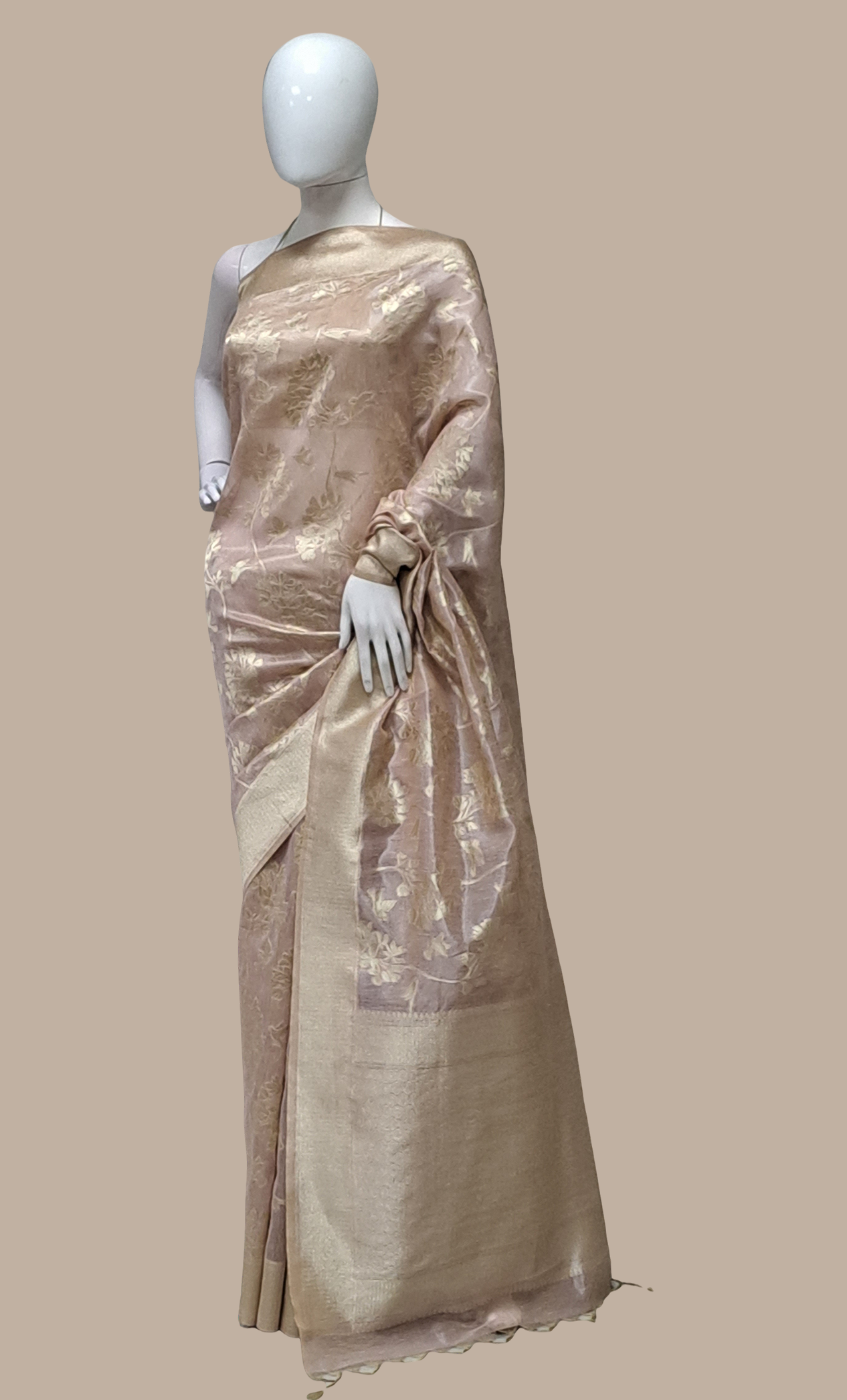 Dusty Mink Woven Silk Sari