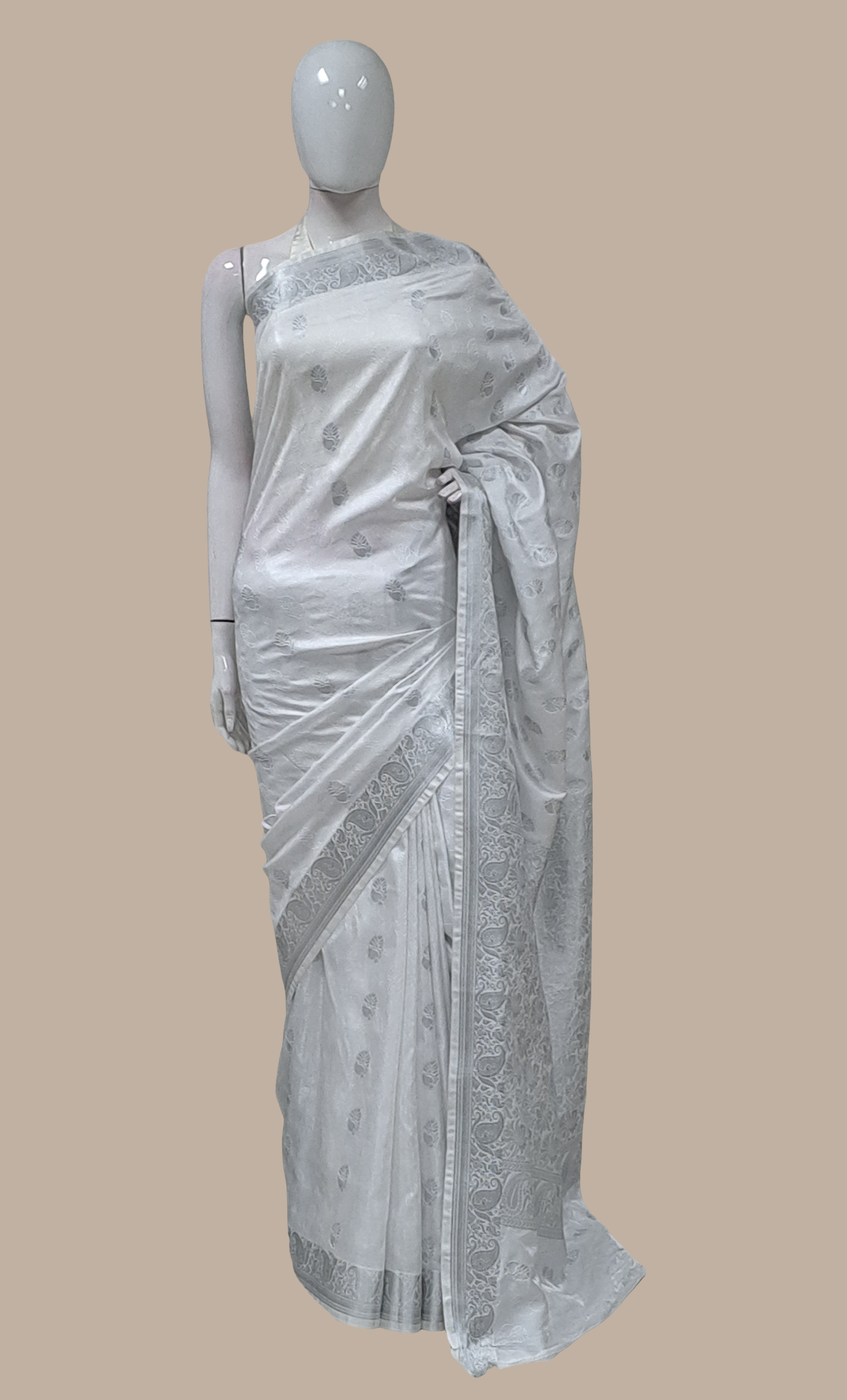 White Woven Art Silk Sari