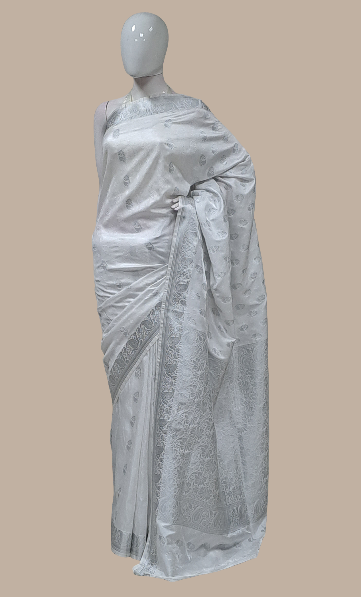 White Woven Art Silk Sari