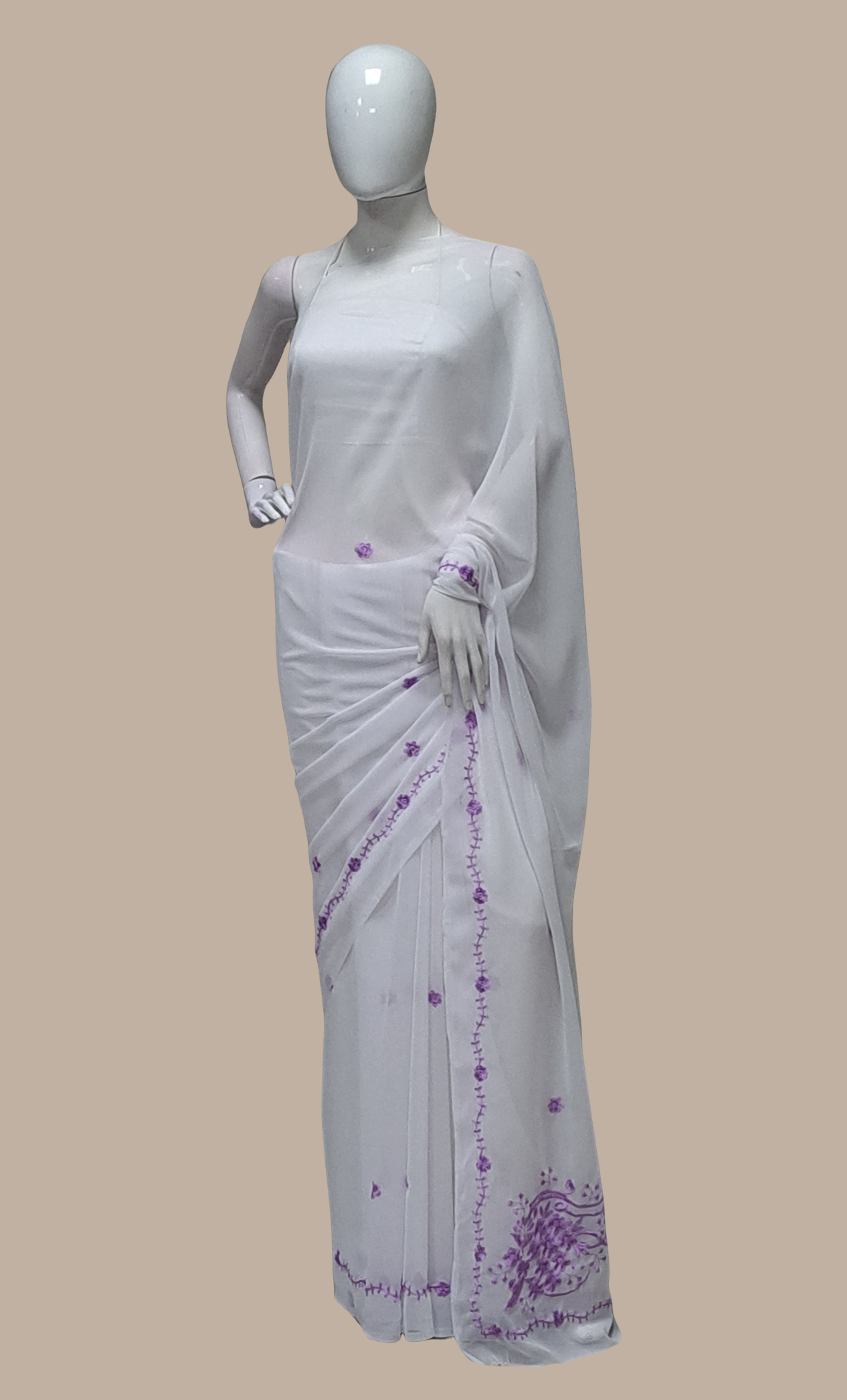 Purple Embroidered Sari