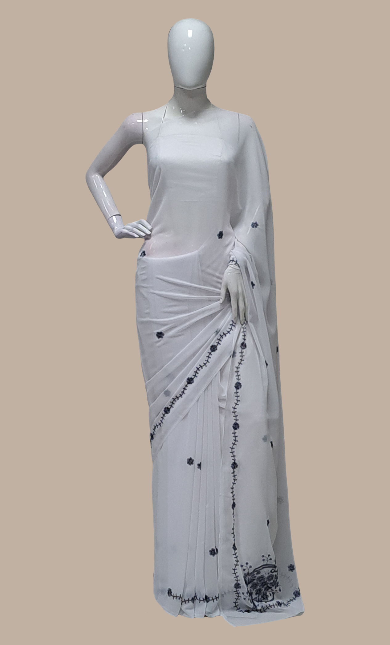 Grey Embroidered Sari