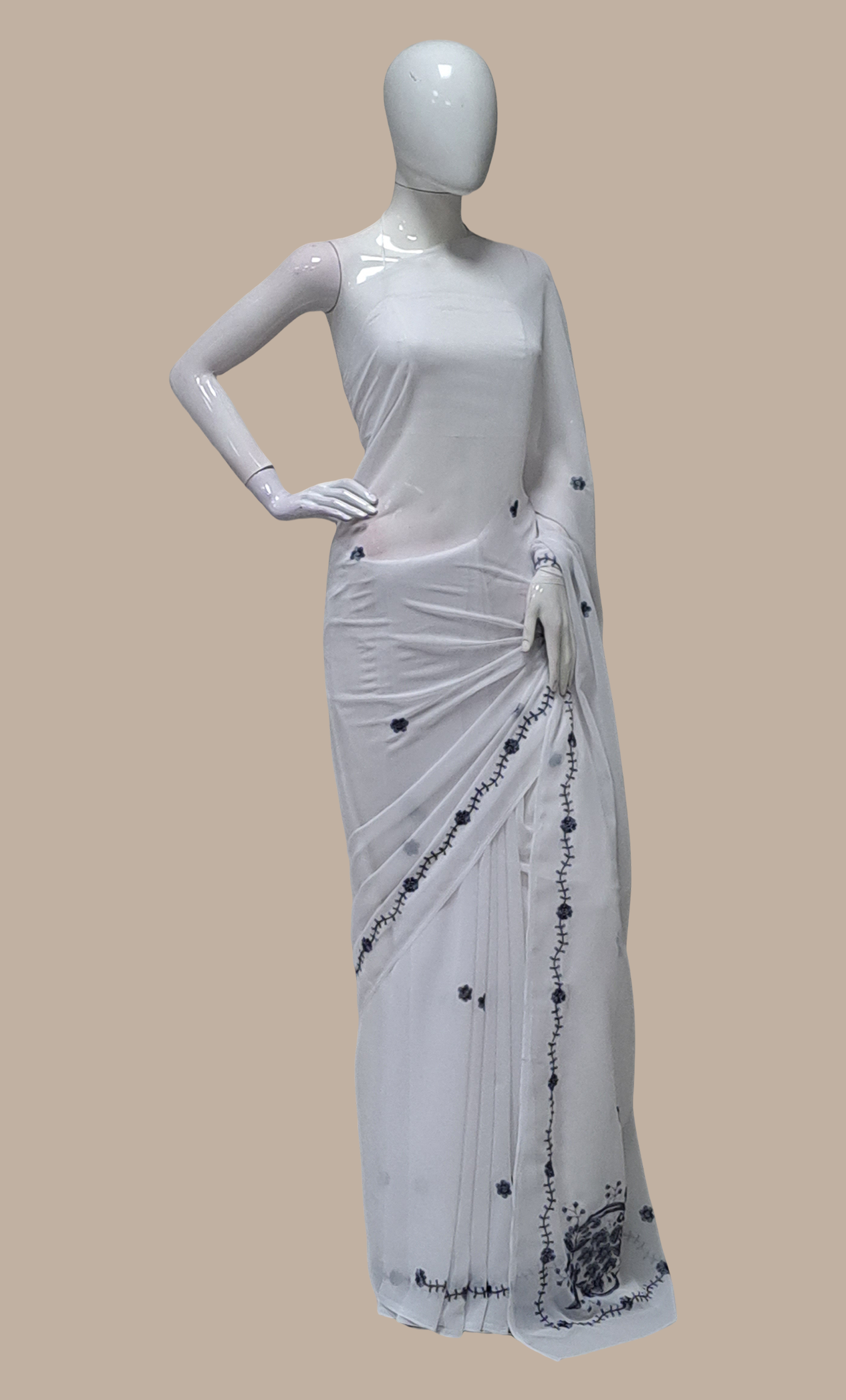 Grey Embroidered Sari