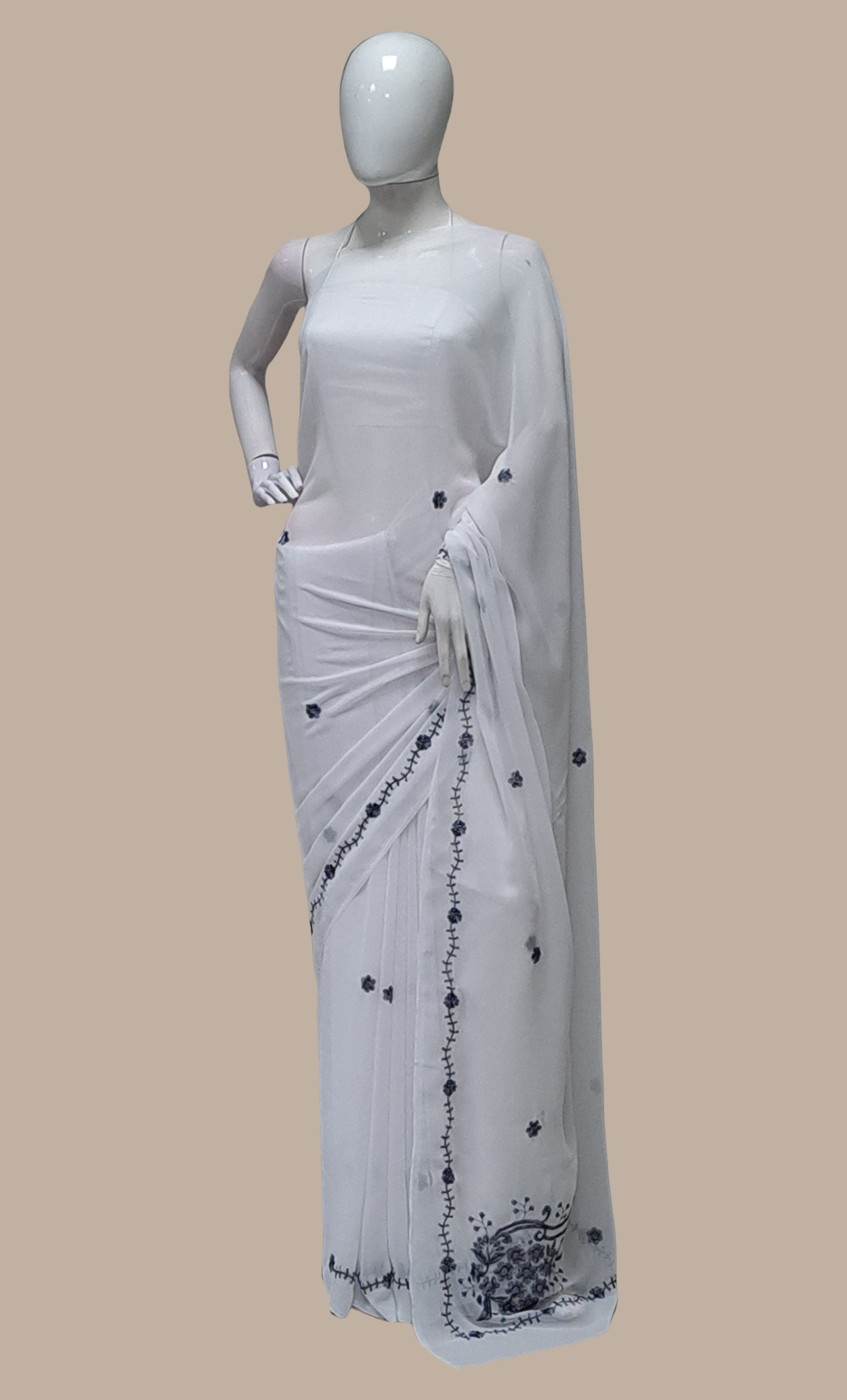 Grey Embroidered Sari