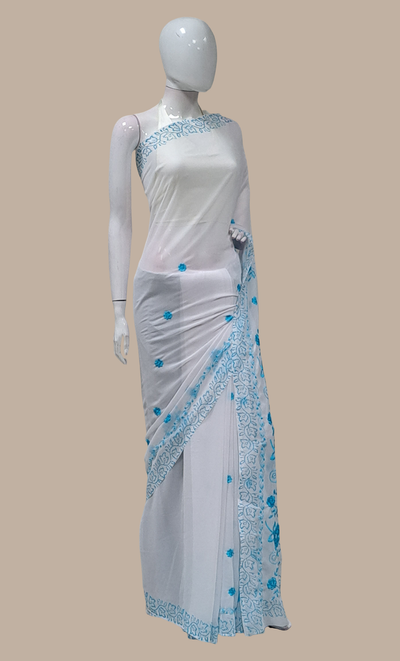 Blue Embroidered Sari