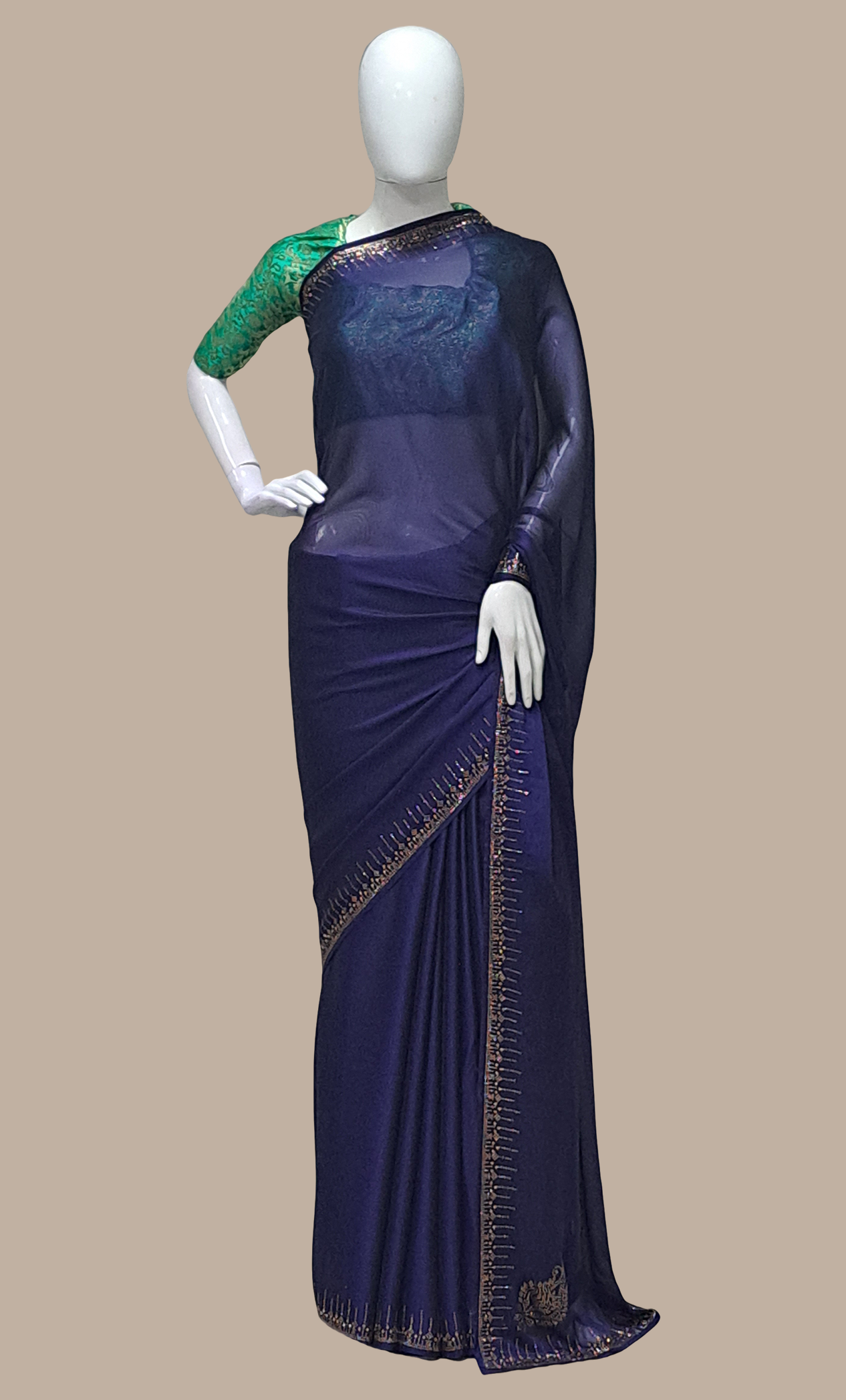 Navy Embroidered Sari