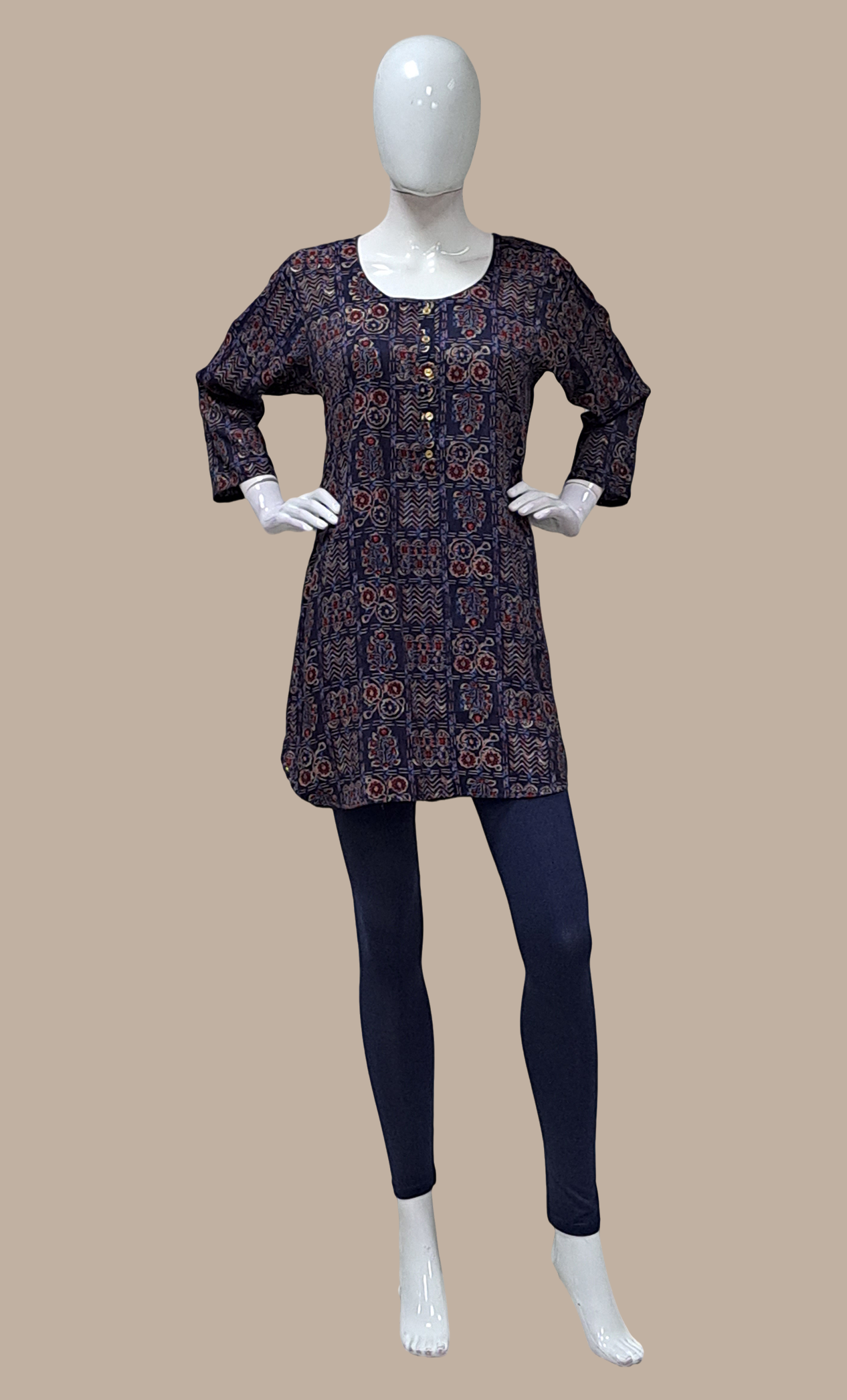 Navy Printed Kurti Top