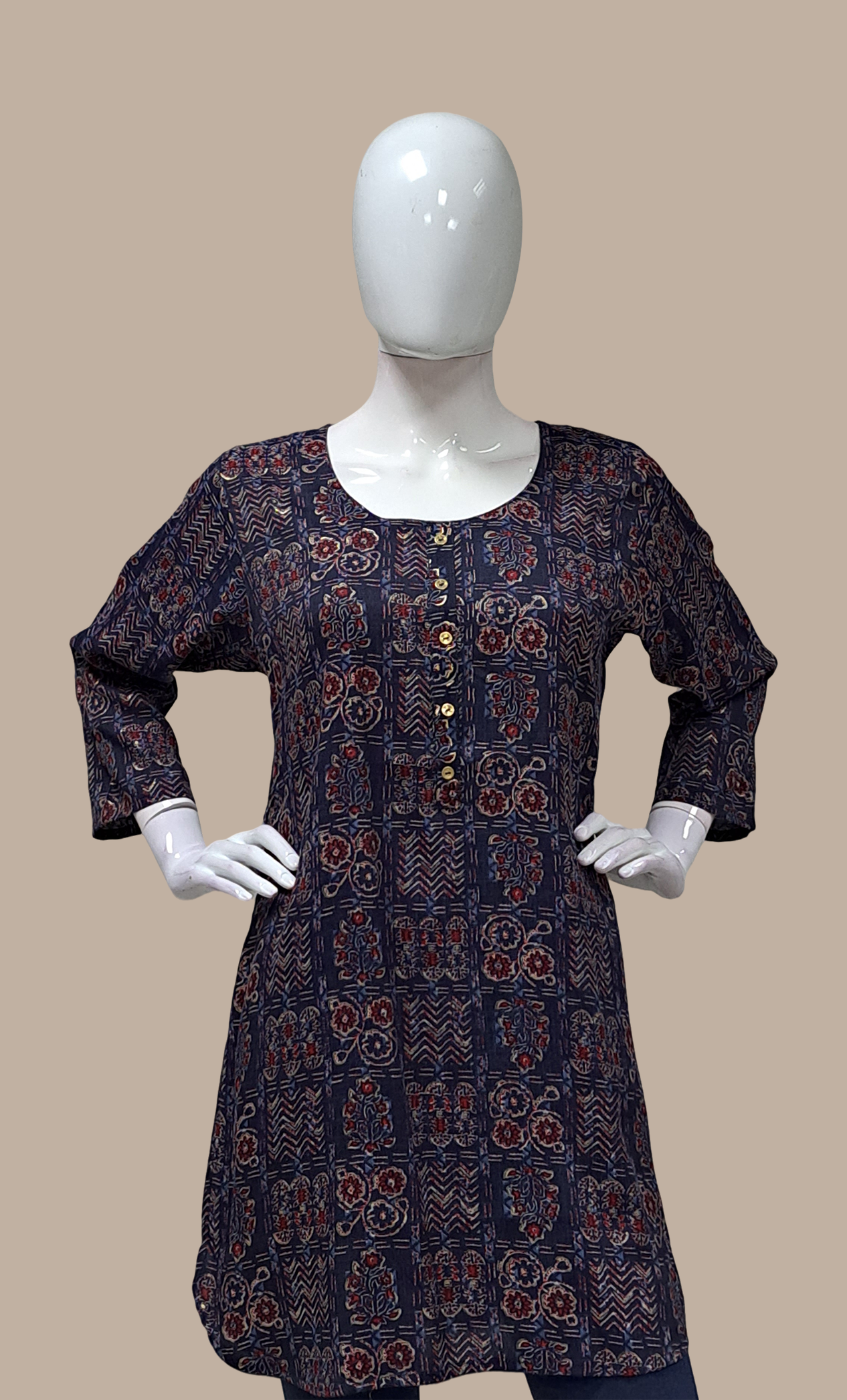 Navy Printed Kurti Top