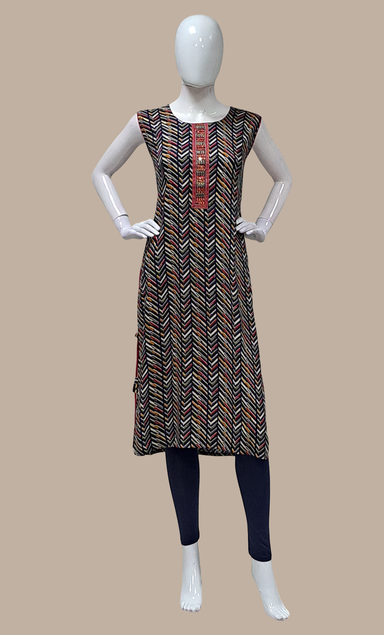 Navy Embroidered Kurti Top