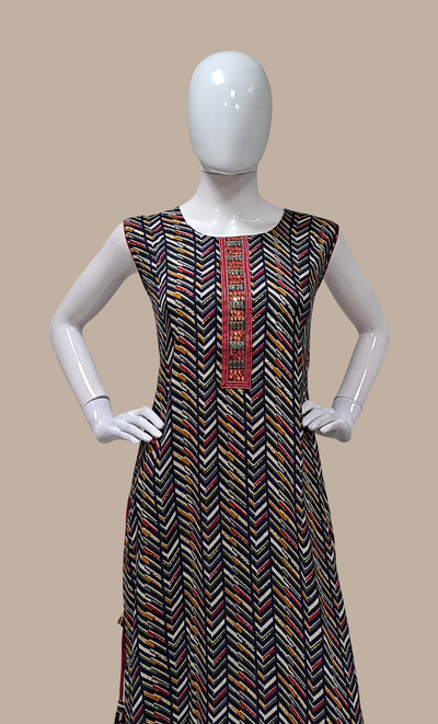 Navy Embroidered Kurti Top