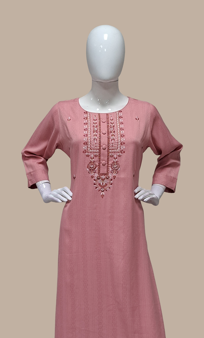 Deep Mink Embroidered Kurti Top