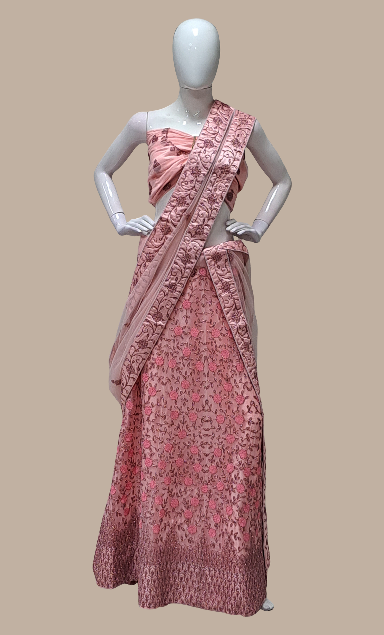 Peach Embroidered Lengha