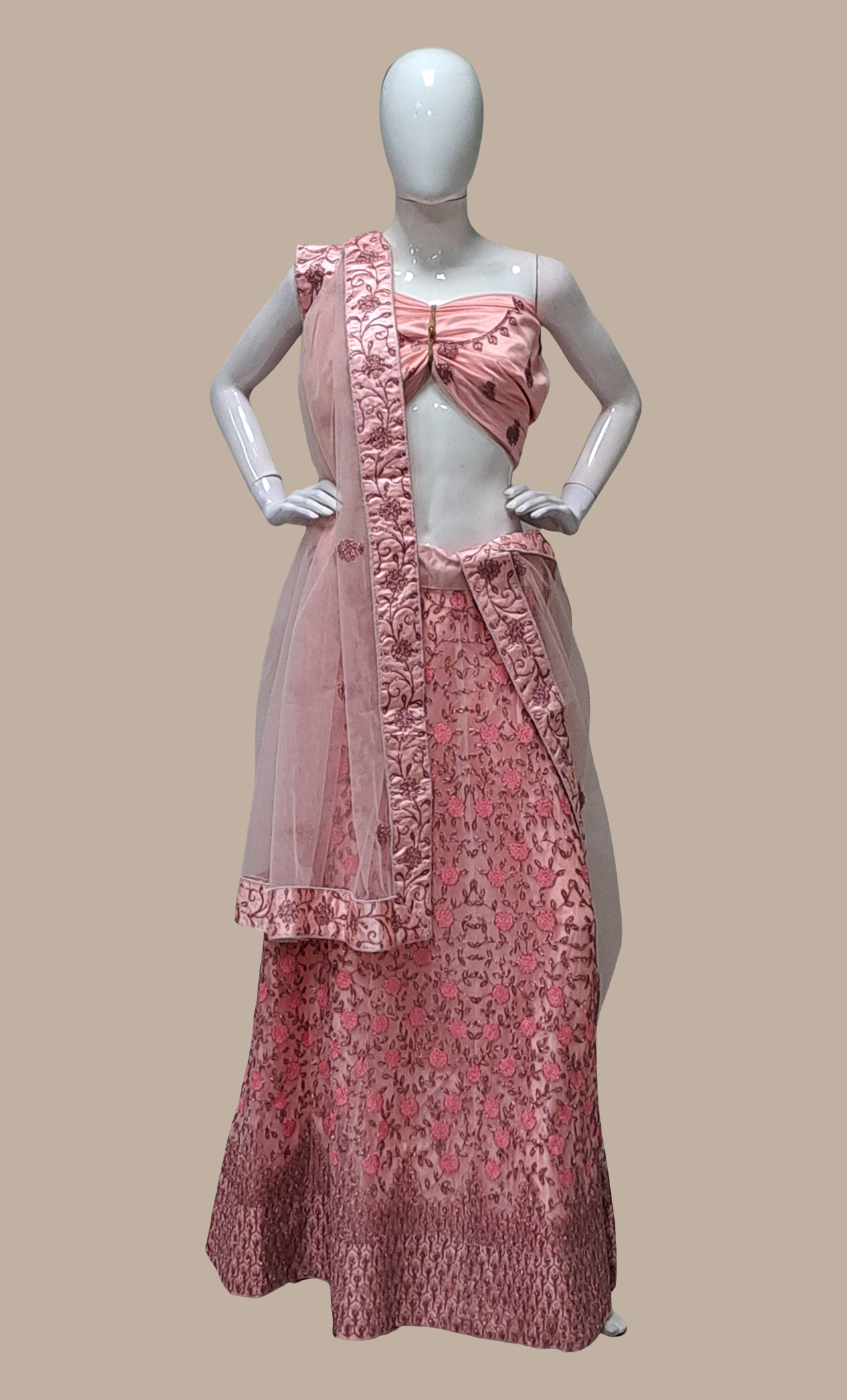 Peach Embroidered Lengha