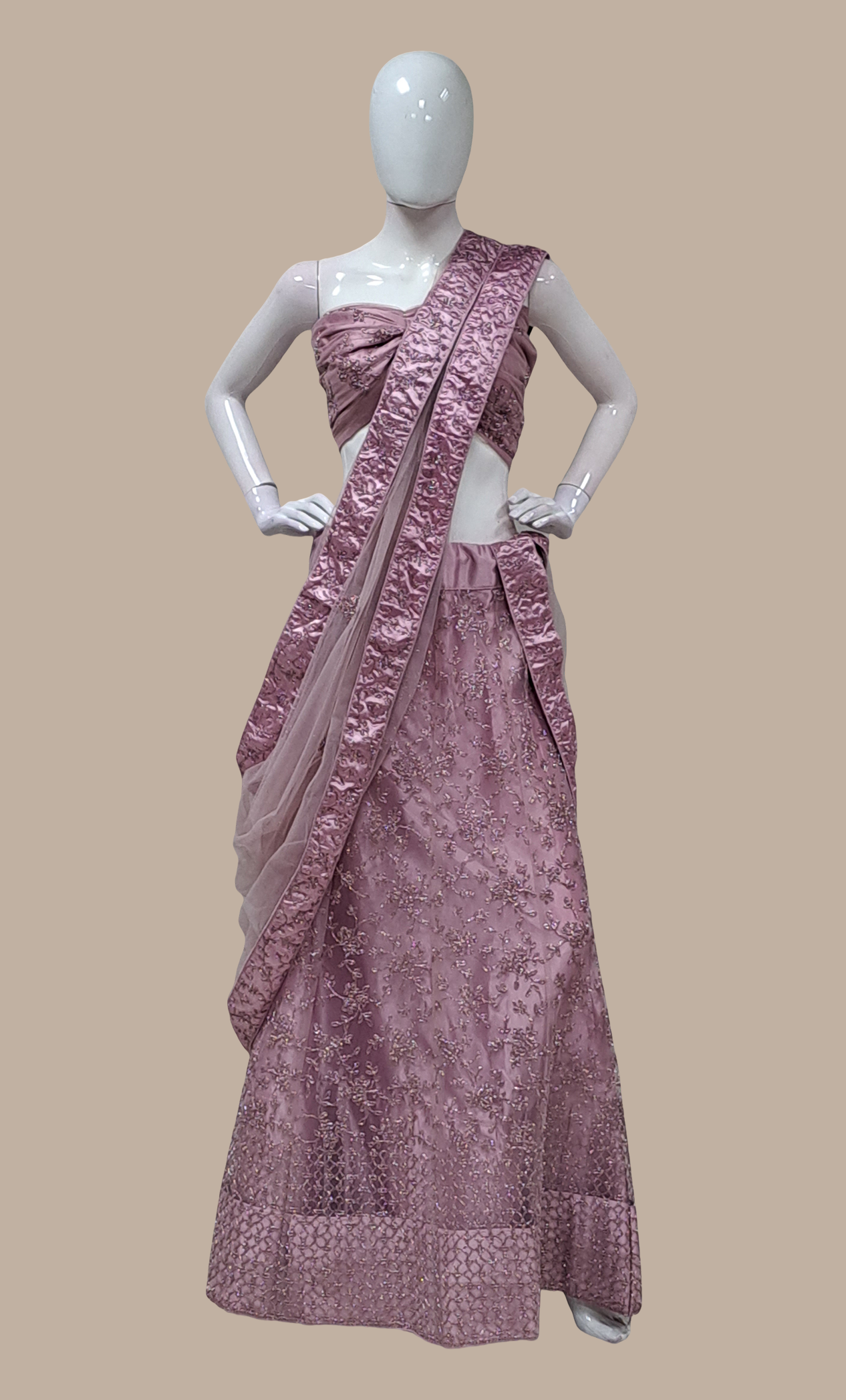 Lilac Embroidered Lengha