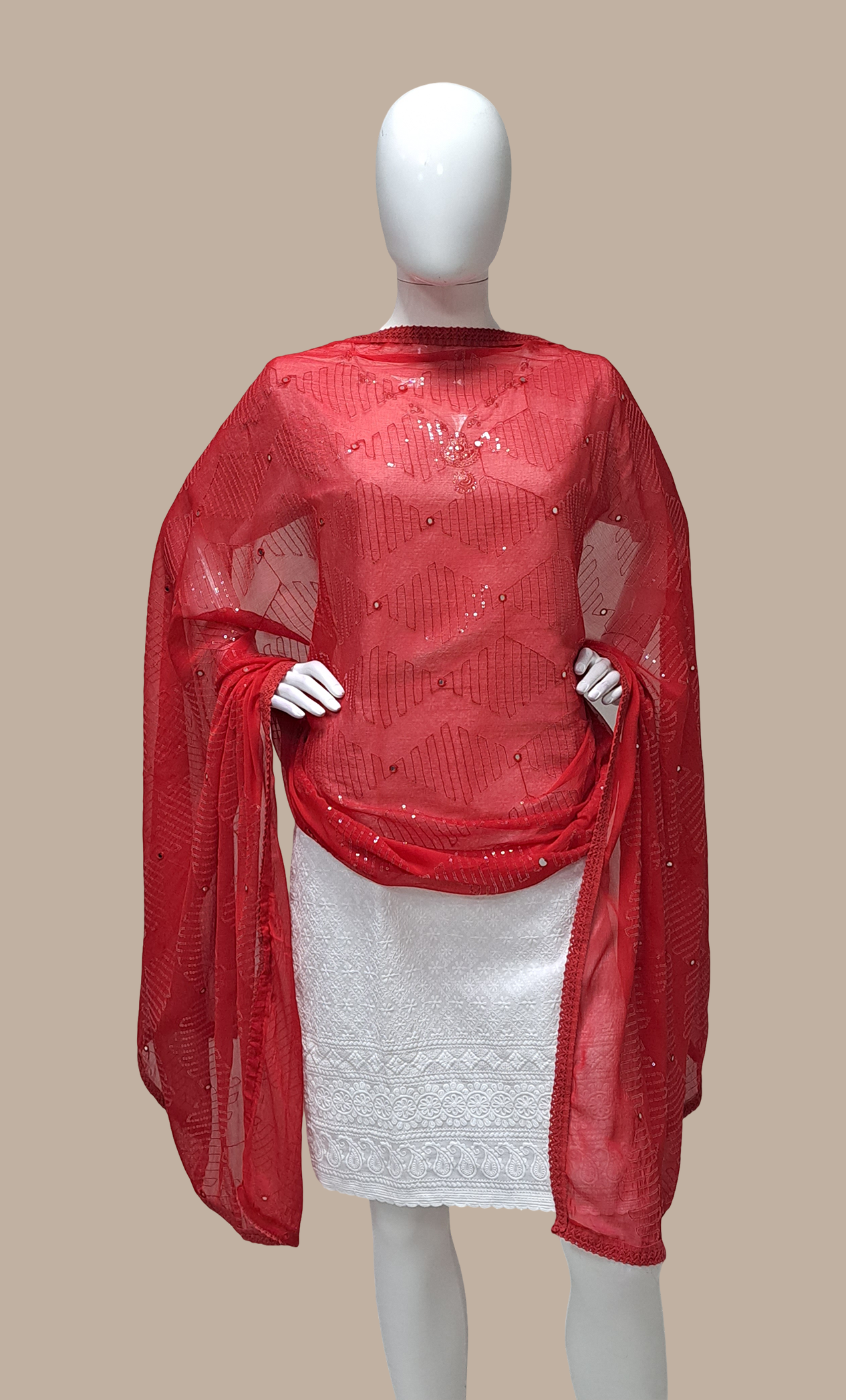 Deep Red Embroidered Dupatta