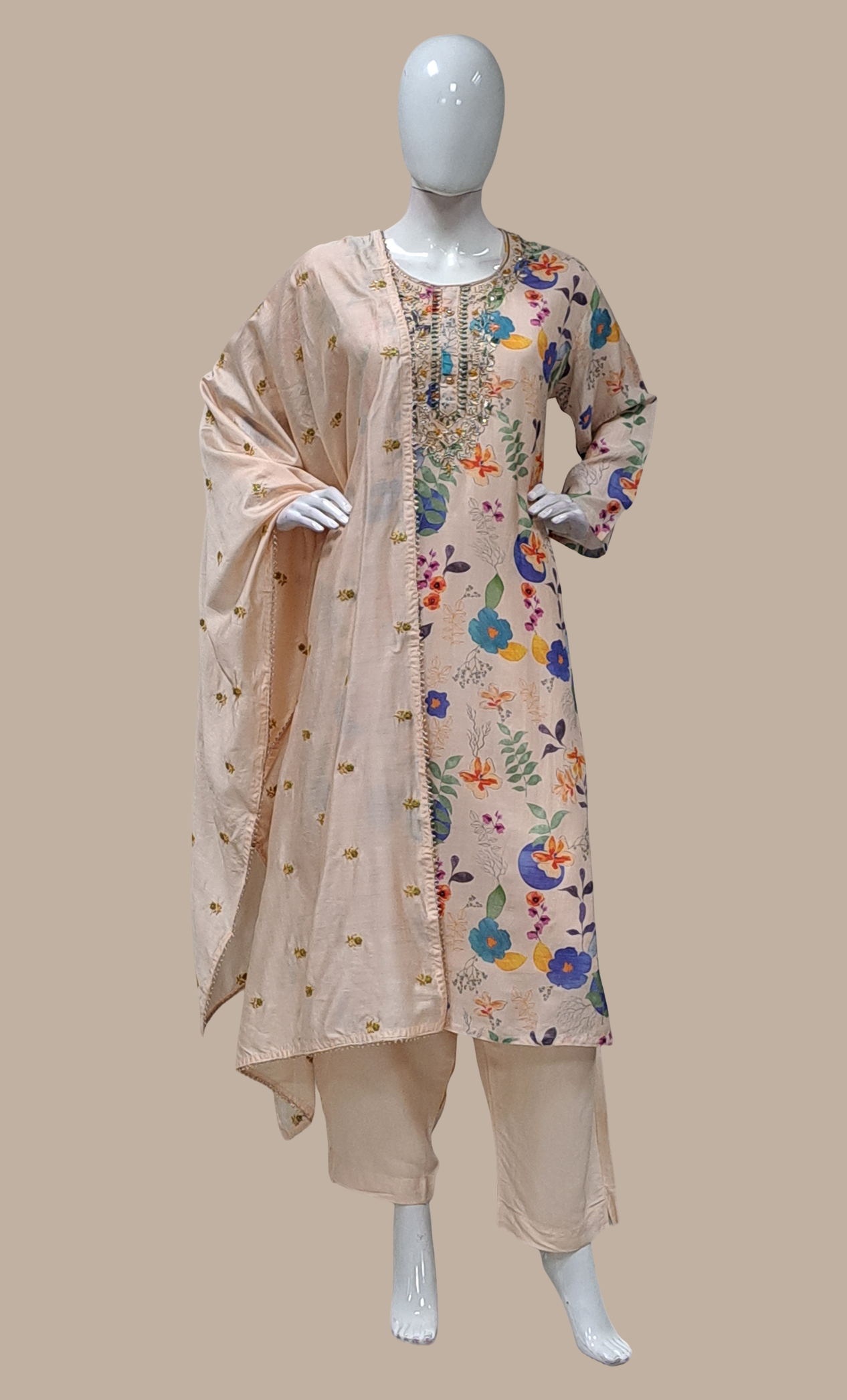 Light Peach Printed Punjabi