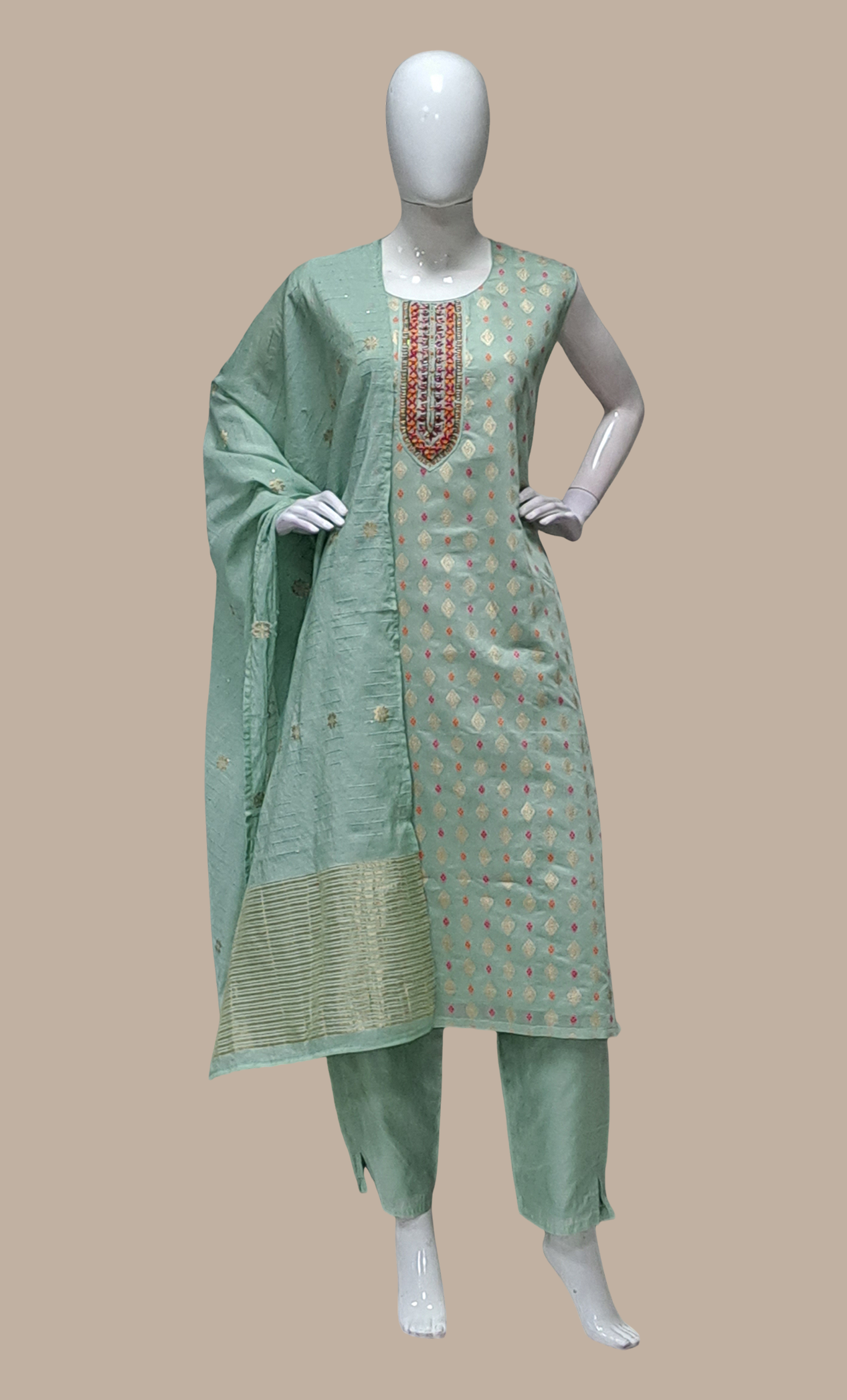 Sea Green Embroidered Punjabi