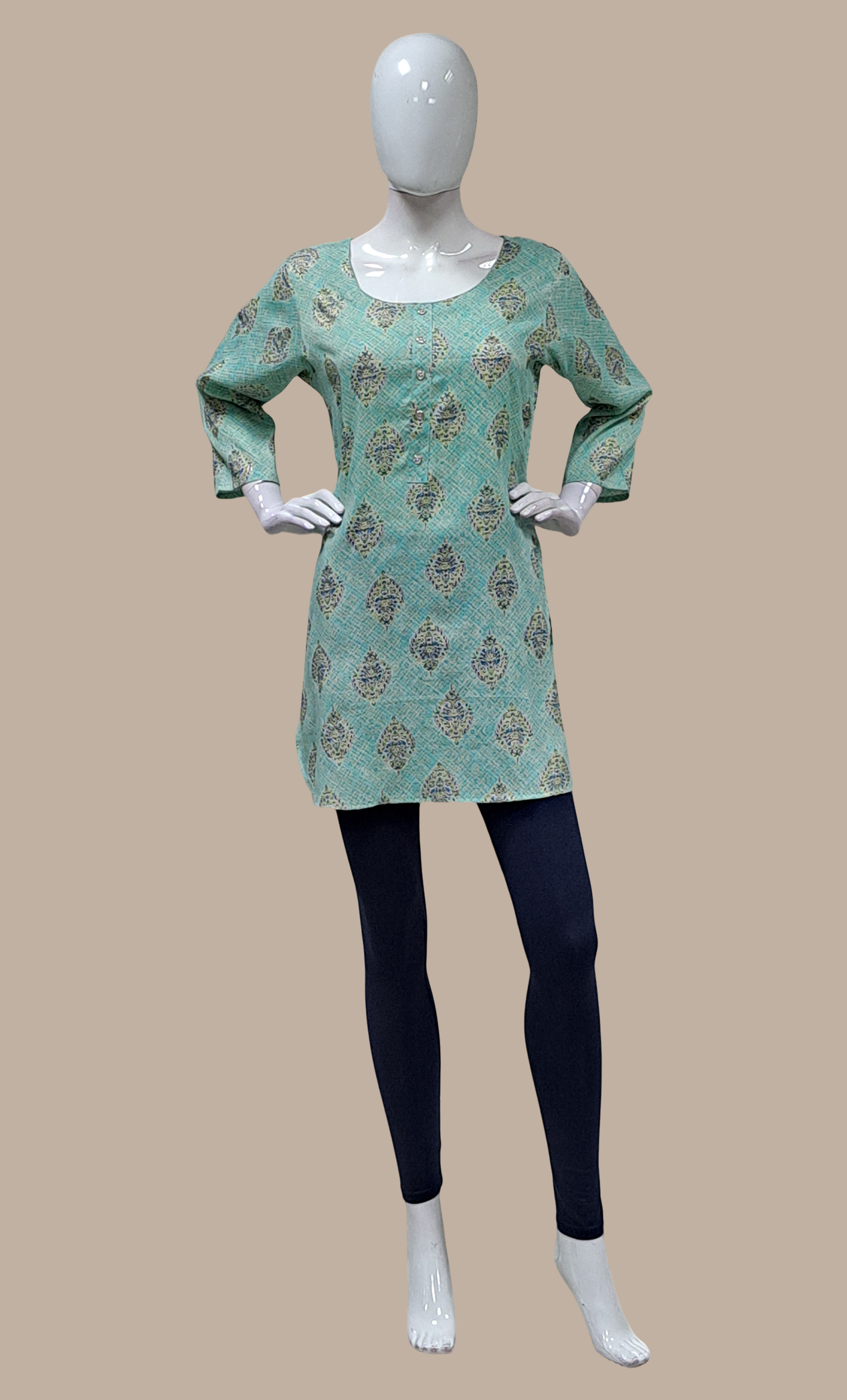 Sea Green Printed Kurti Top