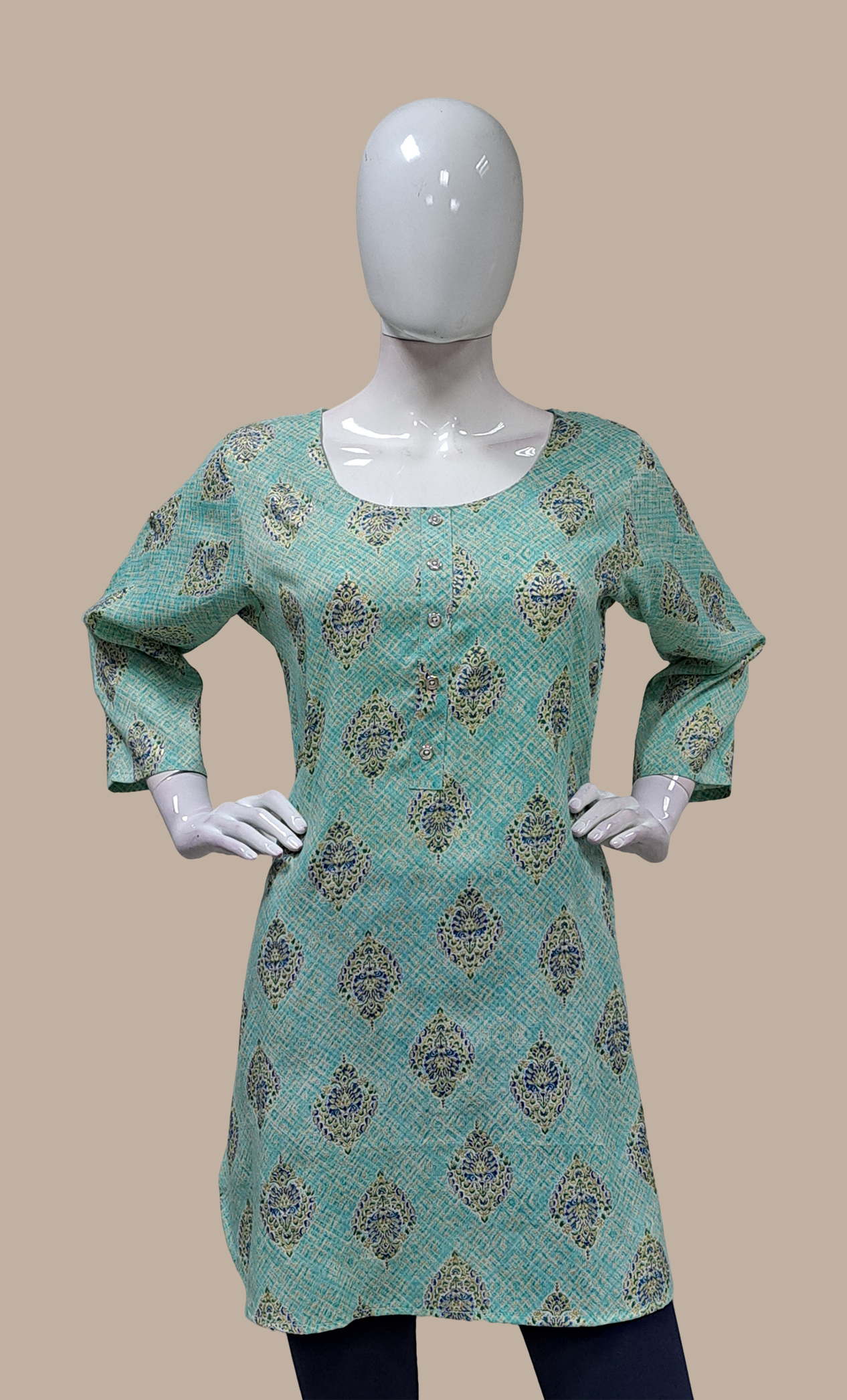 Sea Green Printed Kurti Top