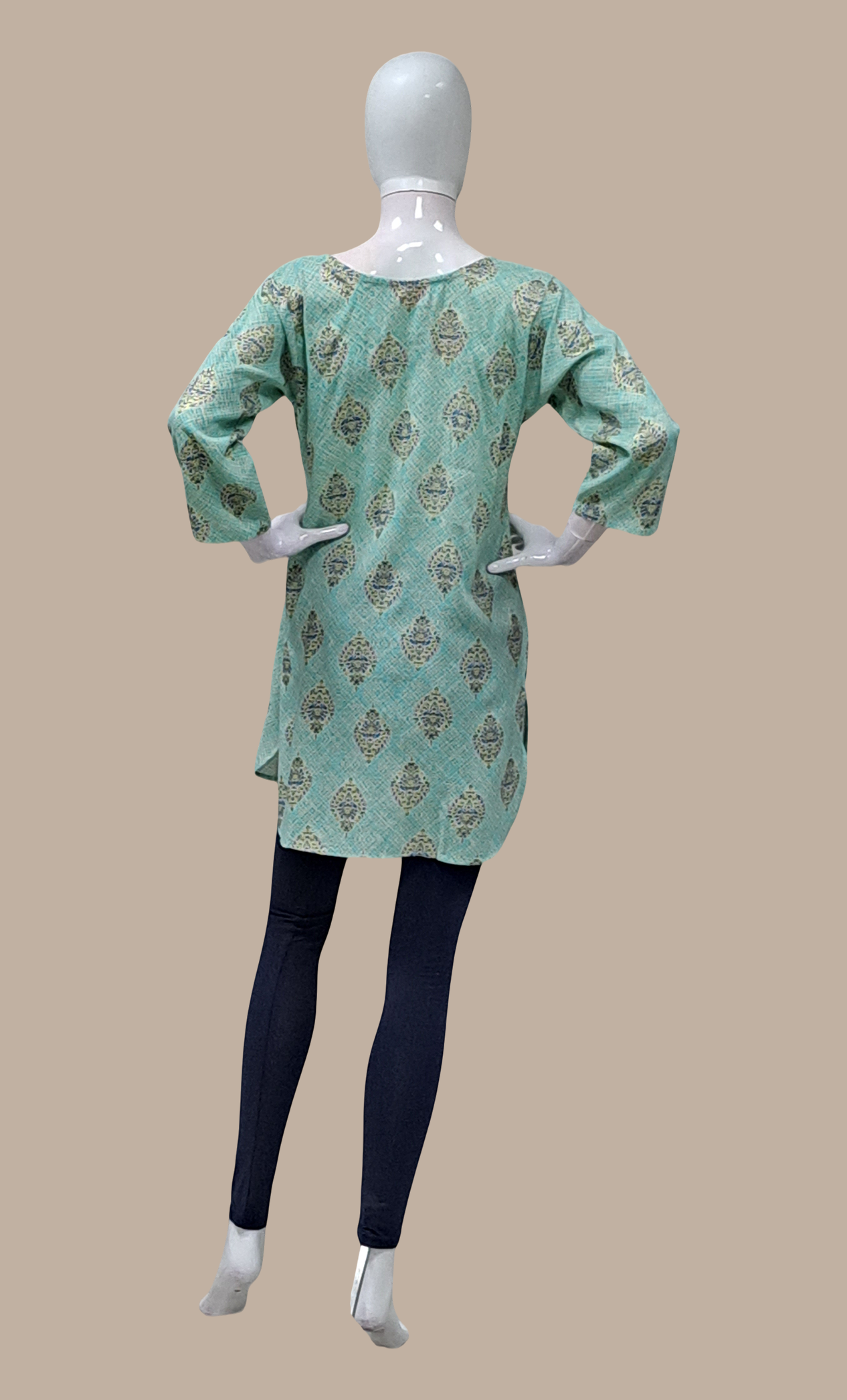 Sea Green Printed Kurti Top