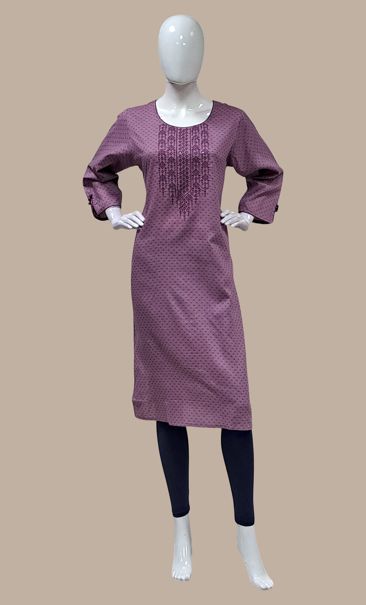 Deep Mauve Embroidered Kurti Top