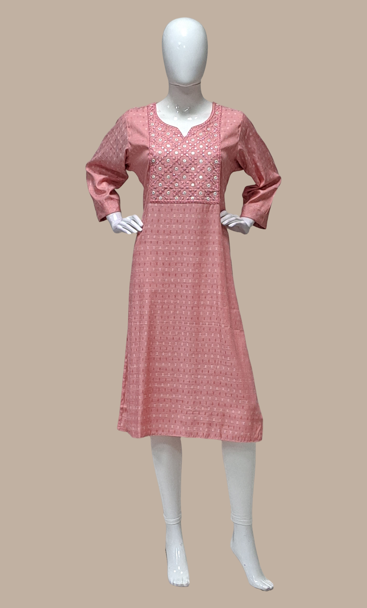 Salmon Pink Embroidered Kurti Top