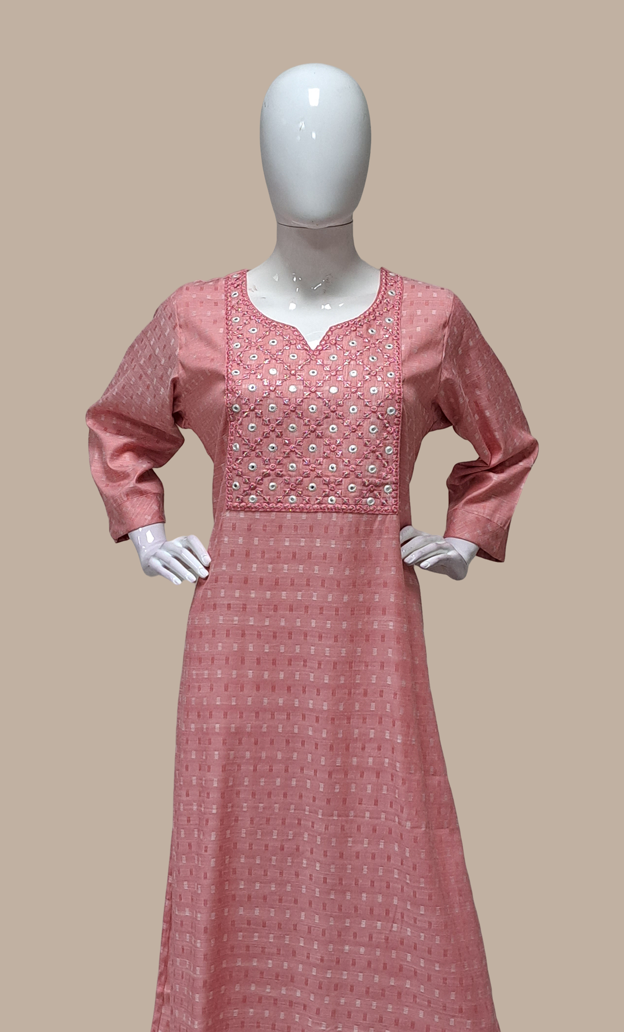 Salmon Pink Embroidered Kurti Top