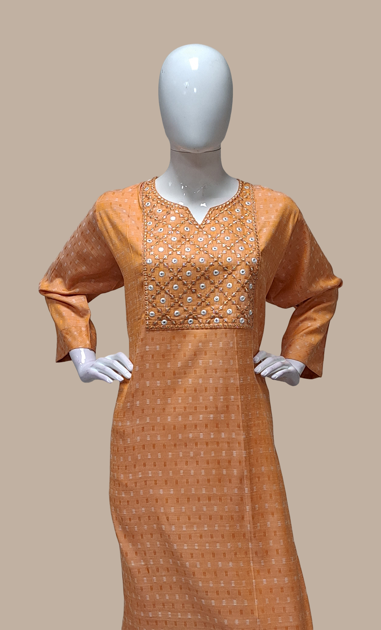 Deep Peach Embroidered Kurti Top