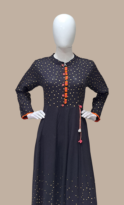 Black Printed Fusion Kurti Dress