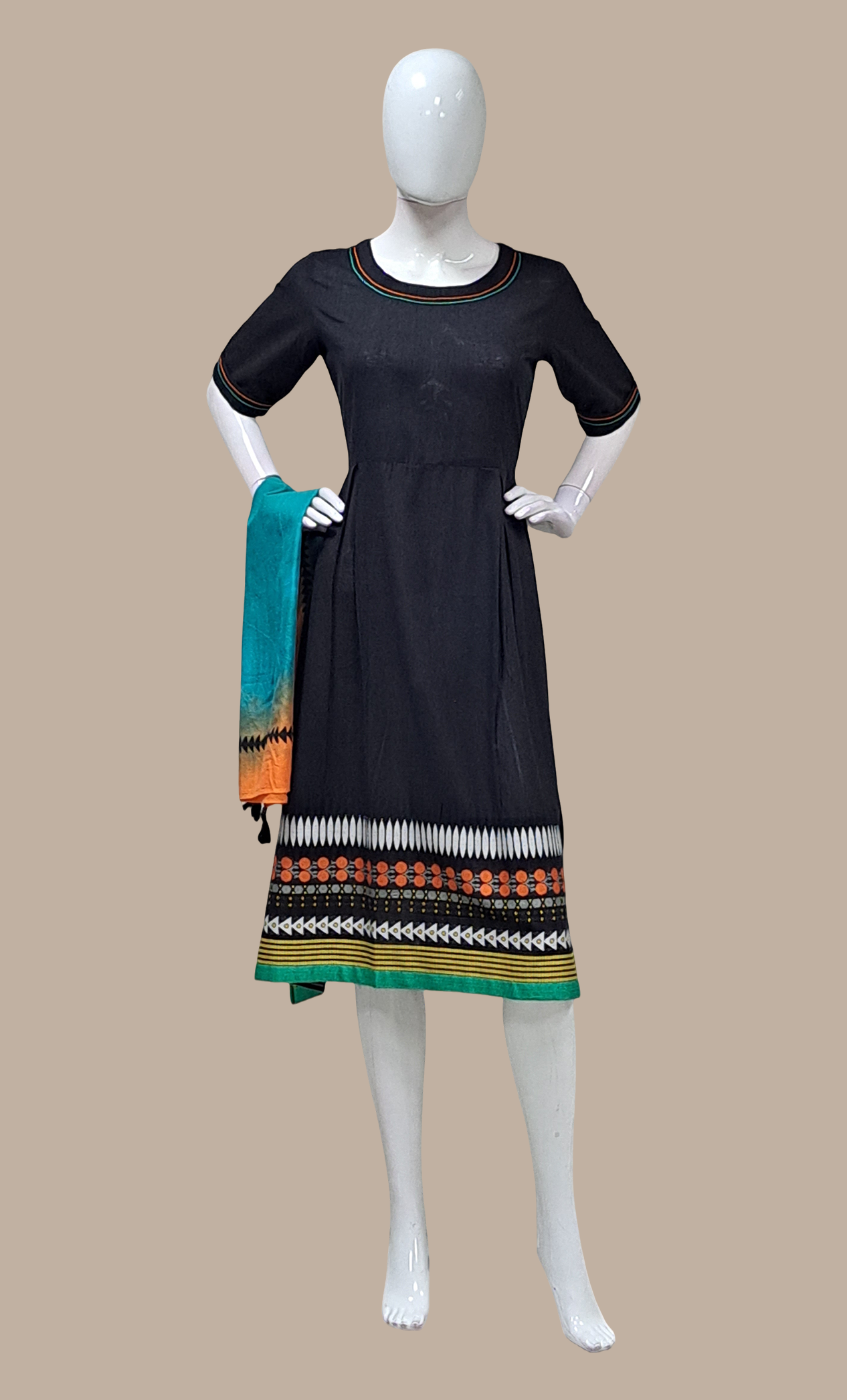 Black Fusion Kurti Dress & Dupatta