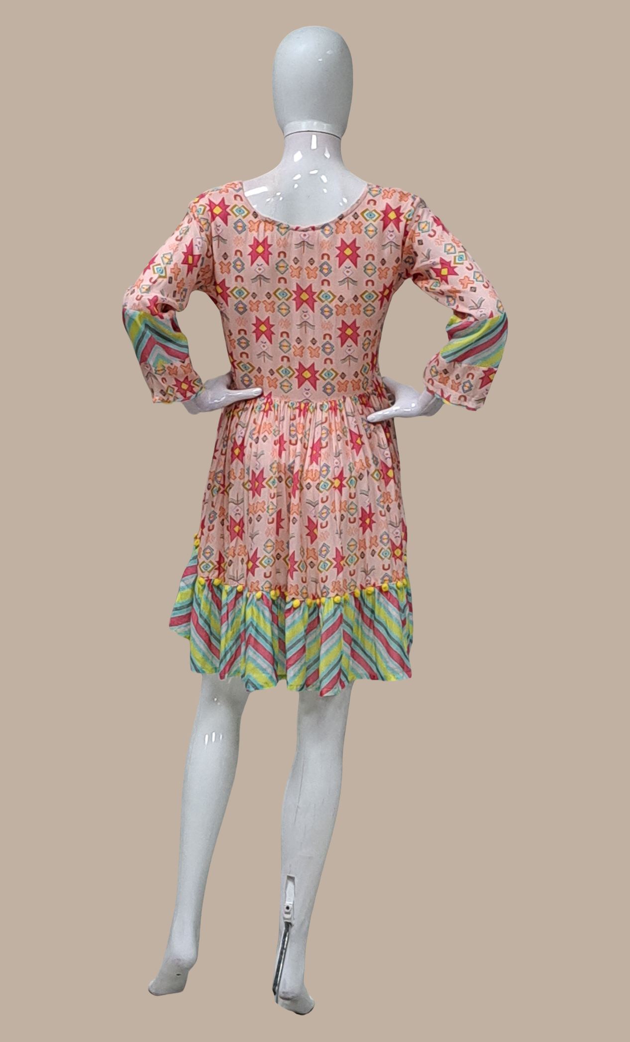 Light Peach Printed Kurti Dress & Dupatta