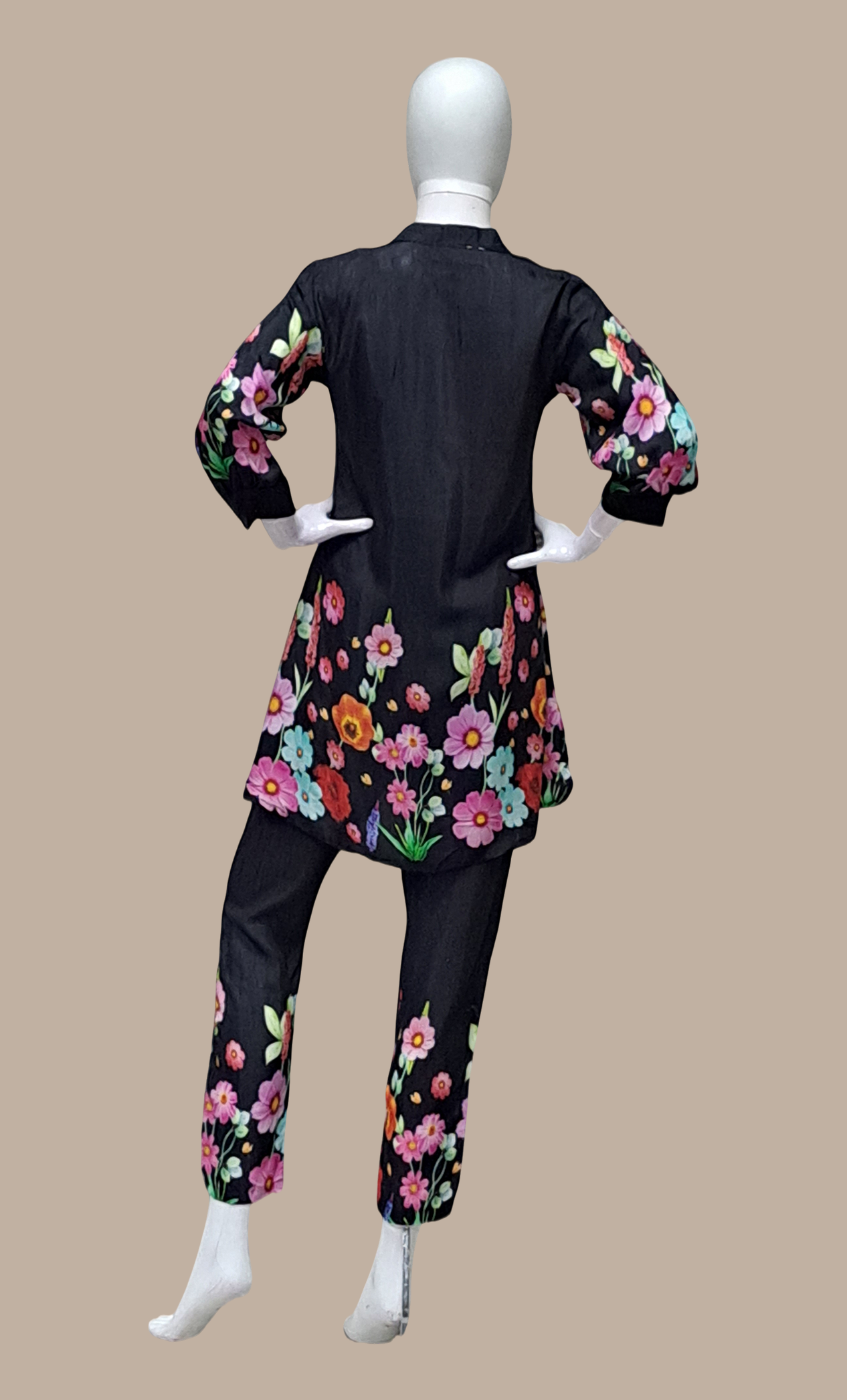 Black Floral Printed Fusion Kurti & Pants