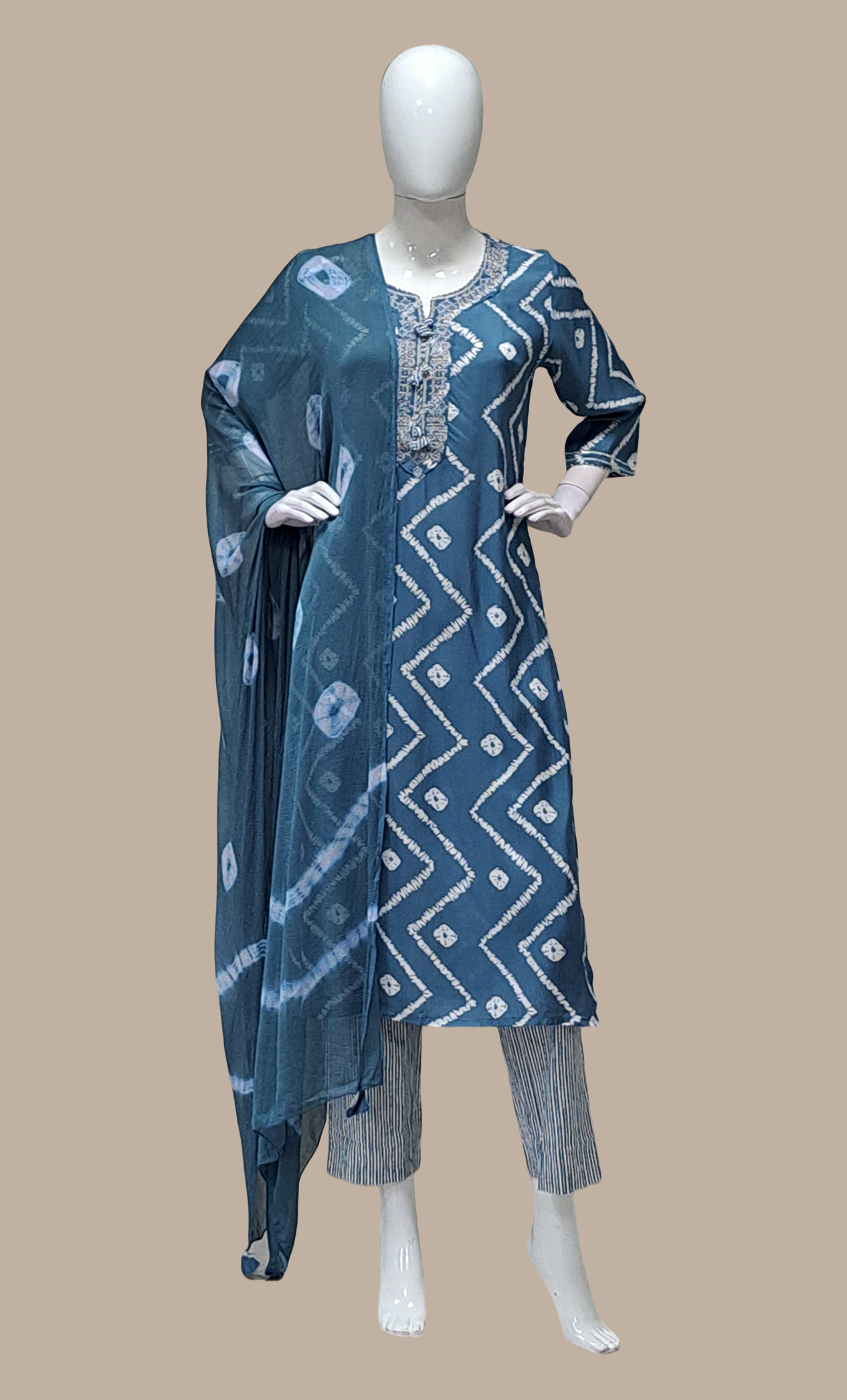 Stone Blue Printed Punjabi