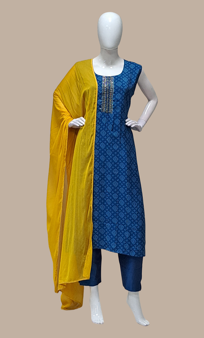 Deep Blue Bandhani Printed Punjabi