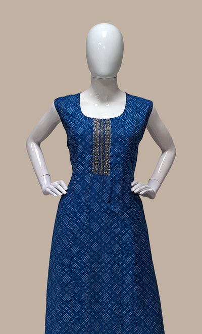 Deep Blue Bandhani Printed Punjabi