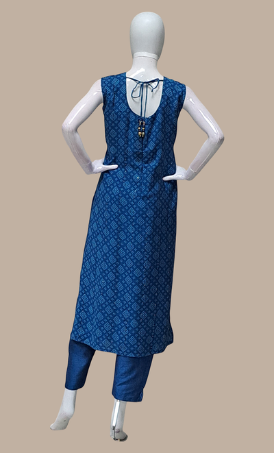 Deep Blue Bandhani Printed Punjabi