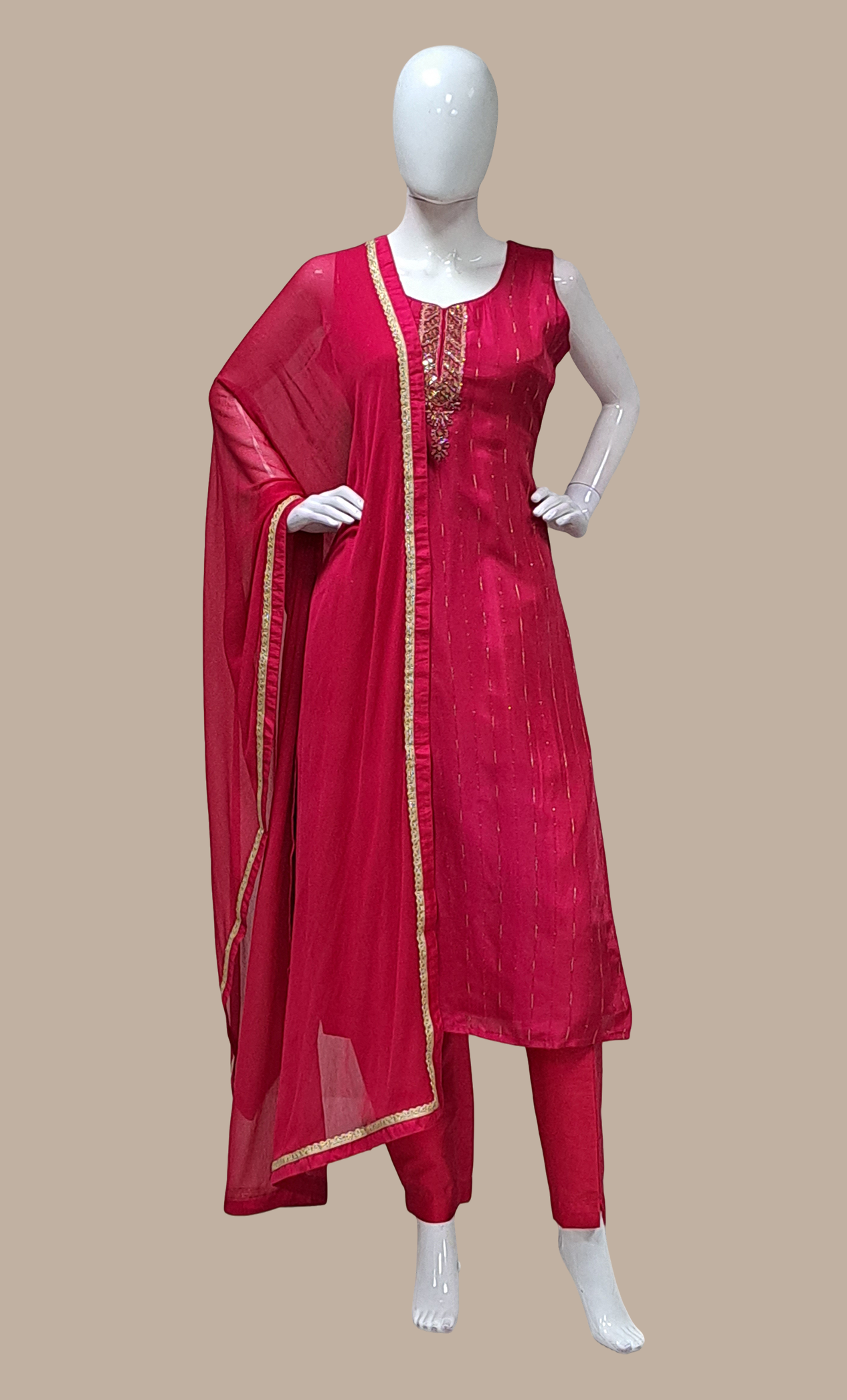 Cerise Embroidered Punjabi