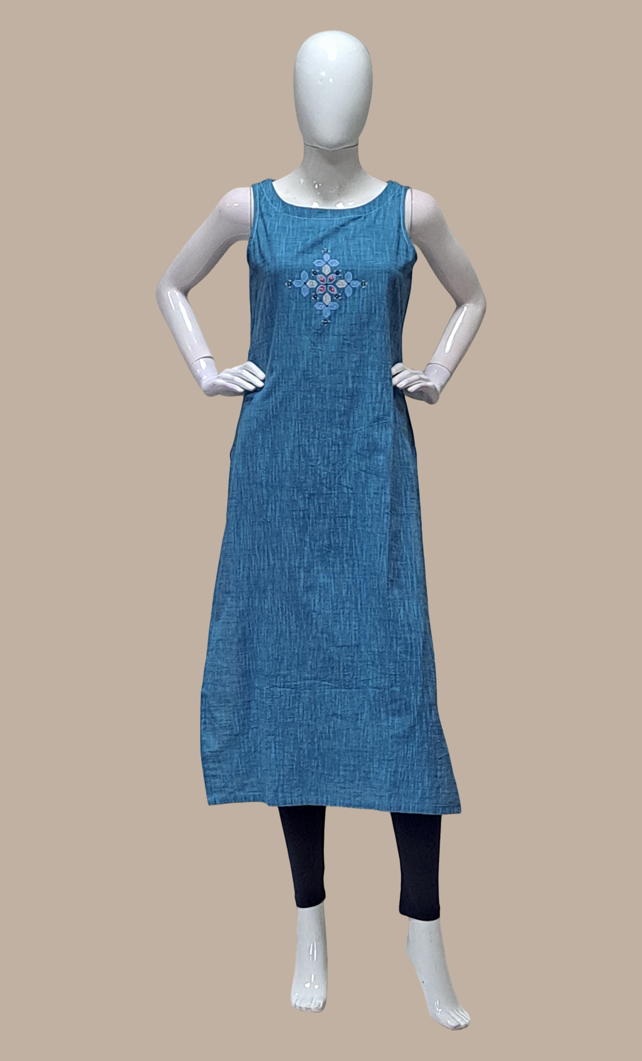 Deep Blue Embroidered Kurti Top