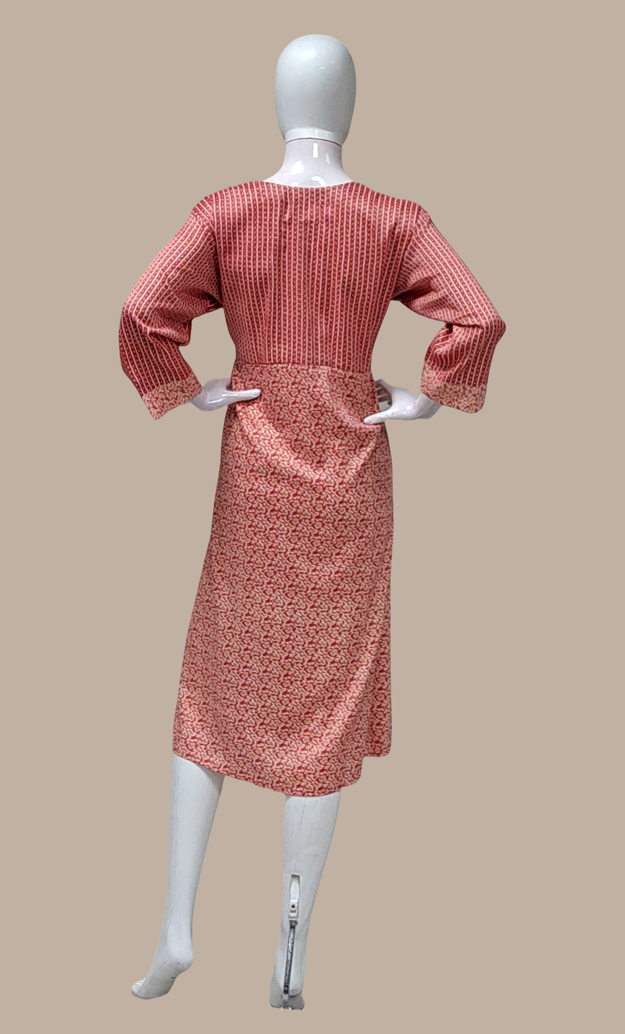 Deep Coral Printed Kurti Dress