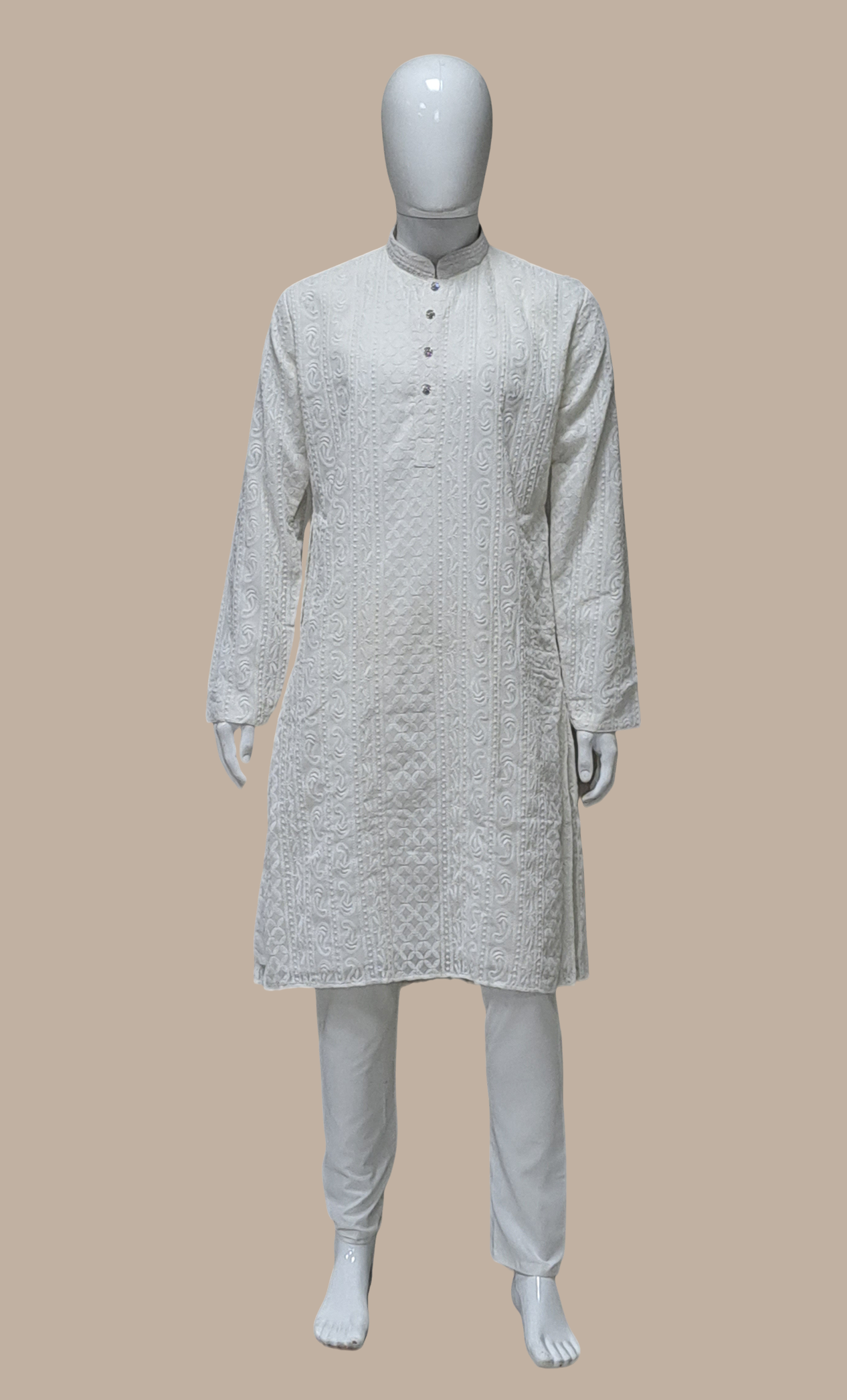 Off White Embroidered Kurta Set