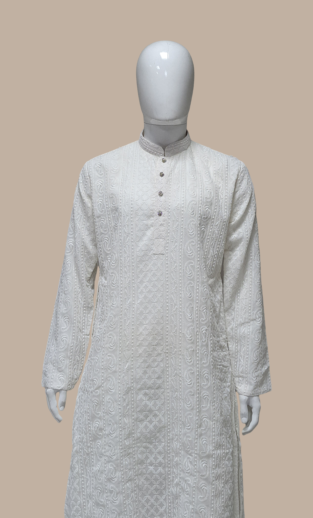 Off White Embroidered Kurta Set