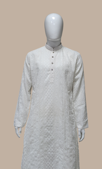 Off White Embroidered Kurta Set