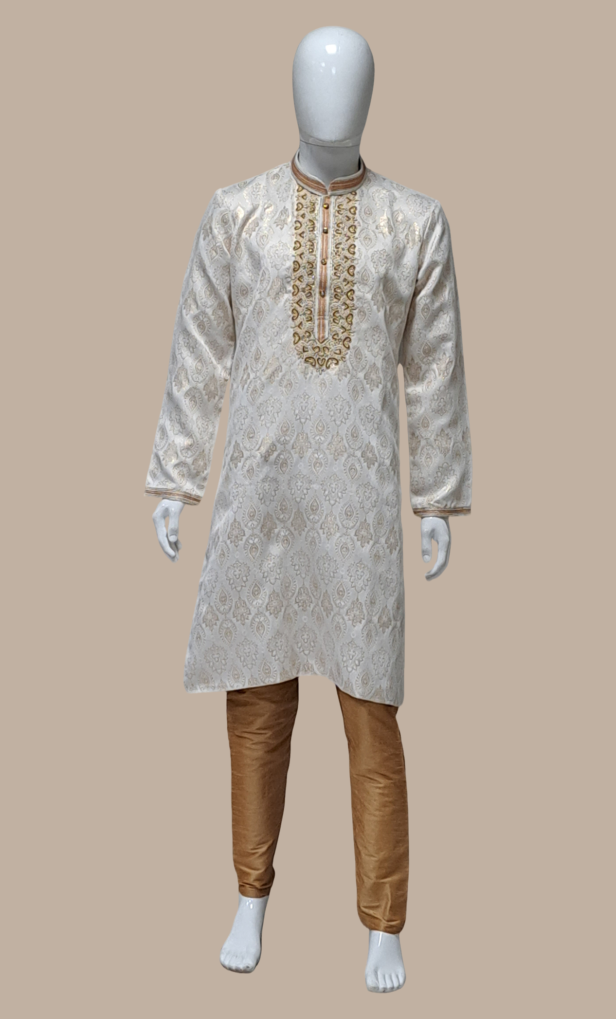 Off White Embroidered Kurta Set