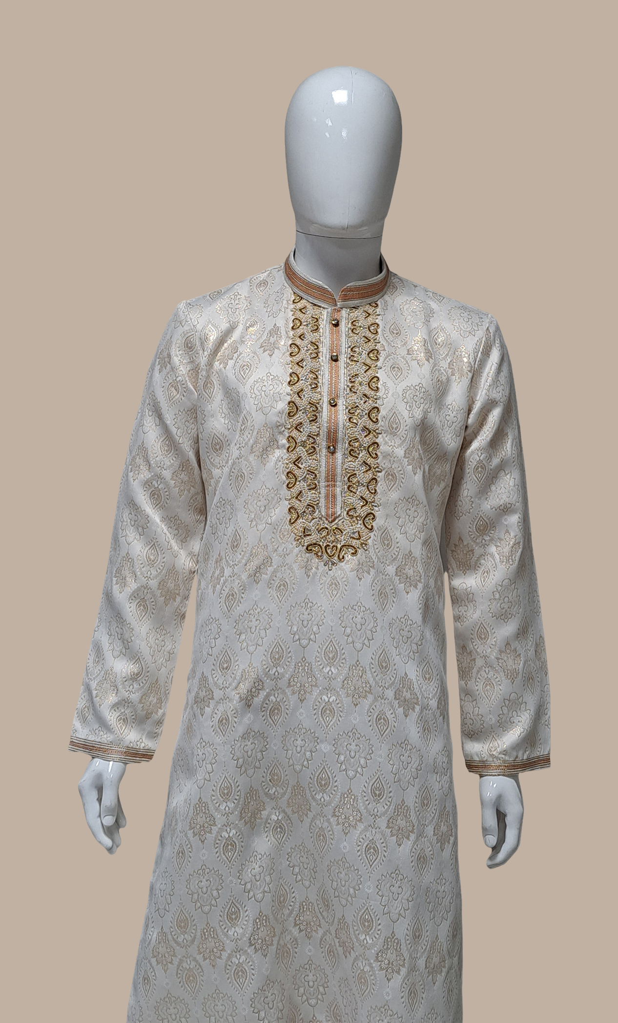 Off White Embroidered Kurta Set