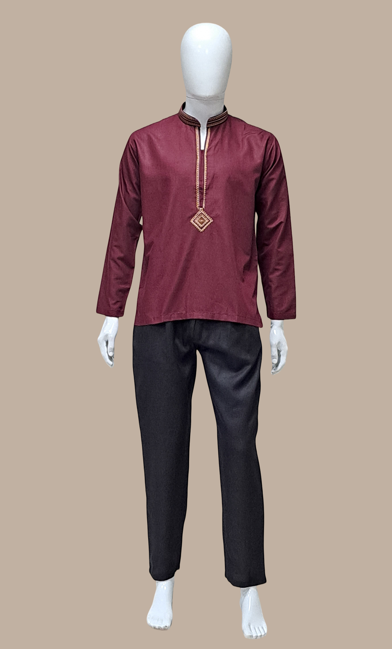 Dark Maroon Embroidered Kurta Top